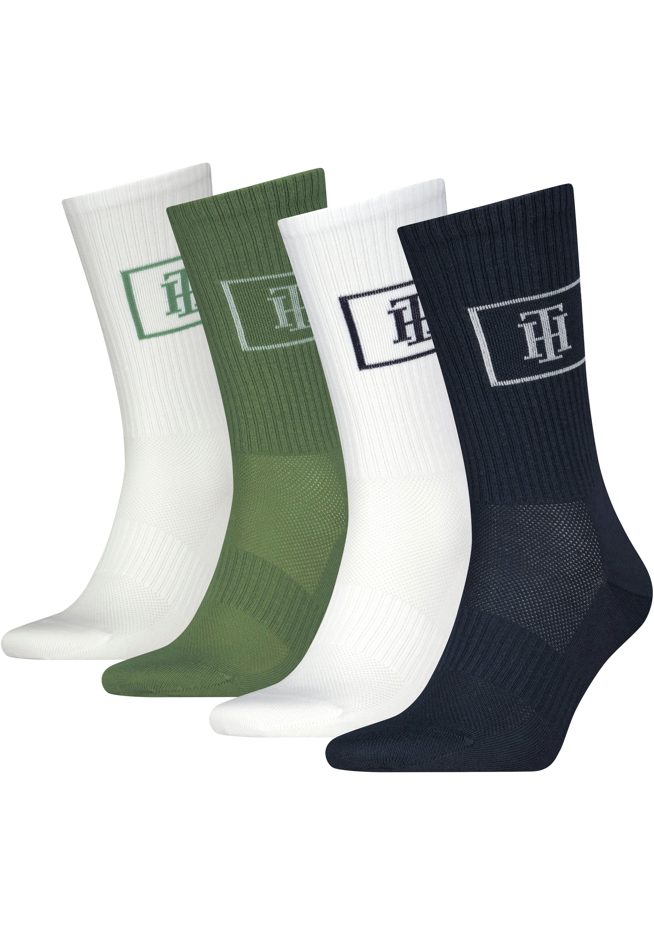 Tommy Hilfiger Sportsocken »CREW SOCK MONOGRAM LOCKER ROOM«, (4 Paar), mit Mesh-Front für Atmungsaktivität