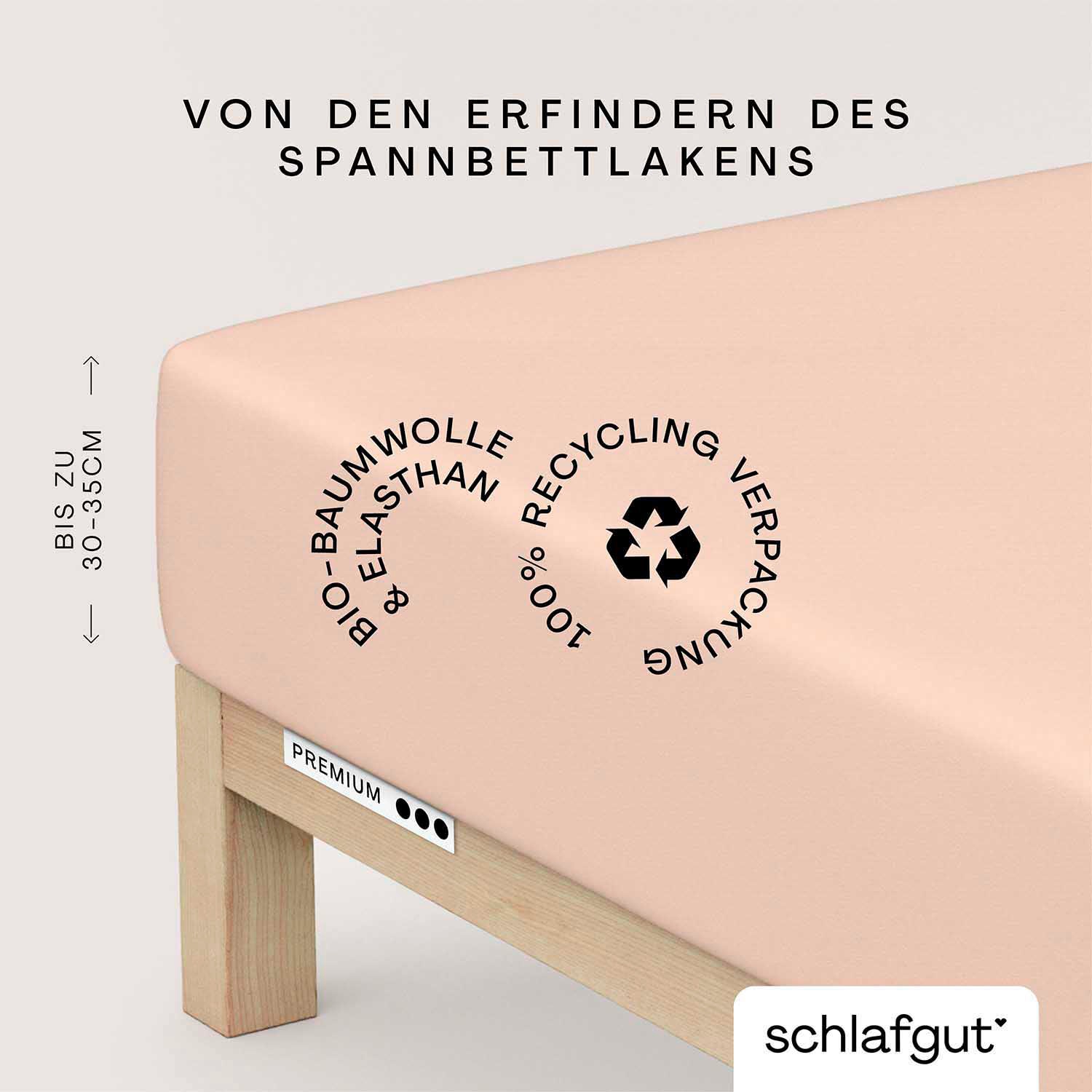 Schlafgut Spannbettlaken »PREMIUM Mako-Zwirn-Jersey, 220 g/m², 95% Bio-Baumwolle, 5% Elasthan« Bettlaken bis 30 cm Höhe, PREMIUM-Qualität langlebig, perfekter Sitz