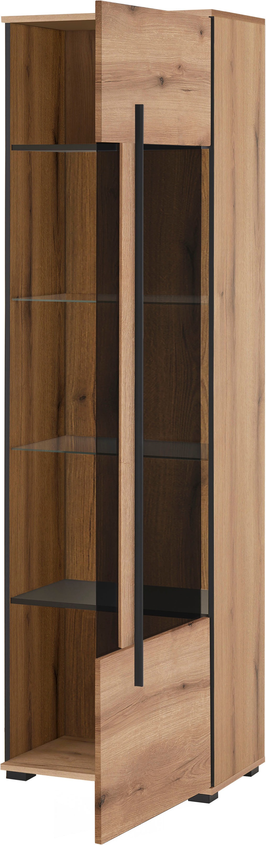 INOSIGN Vitrine »Cantara, Vitrinenschrank in Eiche Evoke oder weiß, Standvitrine«, schwarzer Stangengriff, ausreichend Stauraum, vielseitig einsetzbar