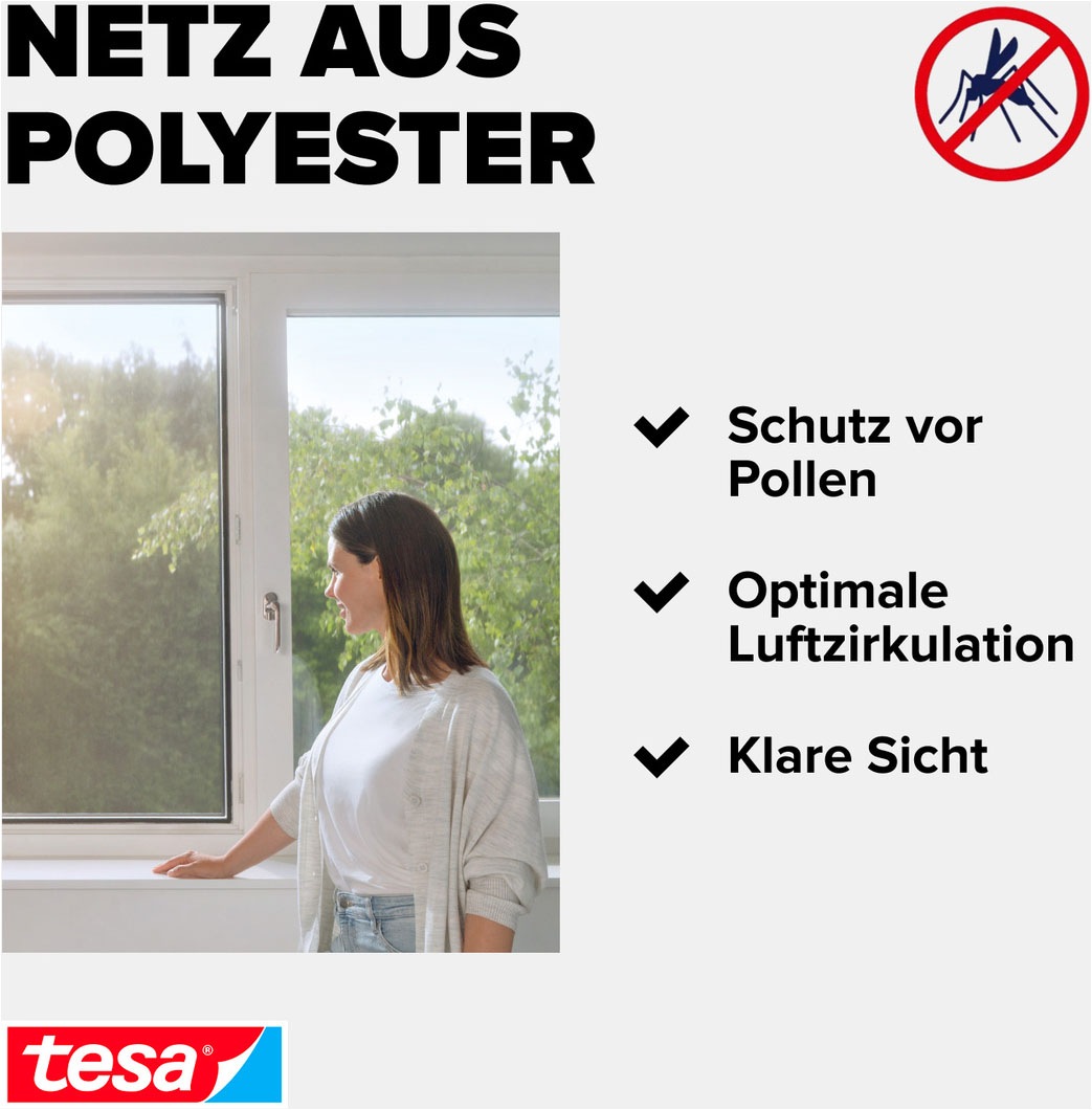 tesa Fliegengitter-Gewebe »Pollenschutzgitter 2-in-1 Pollenschutz und Fliegengitter, transparent« Packung, Fliegennetz, Klettband, 1 Stk. tlg. inkl. Selbstklebendes Klettband, INSECT STOP