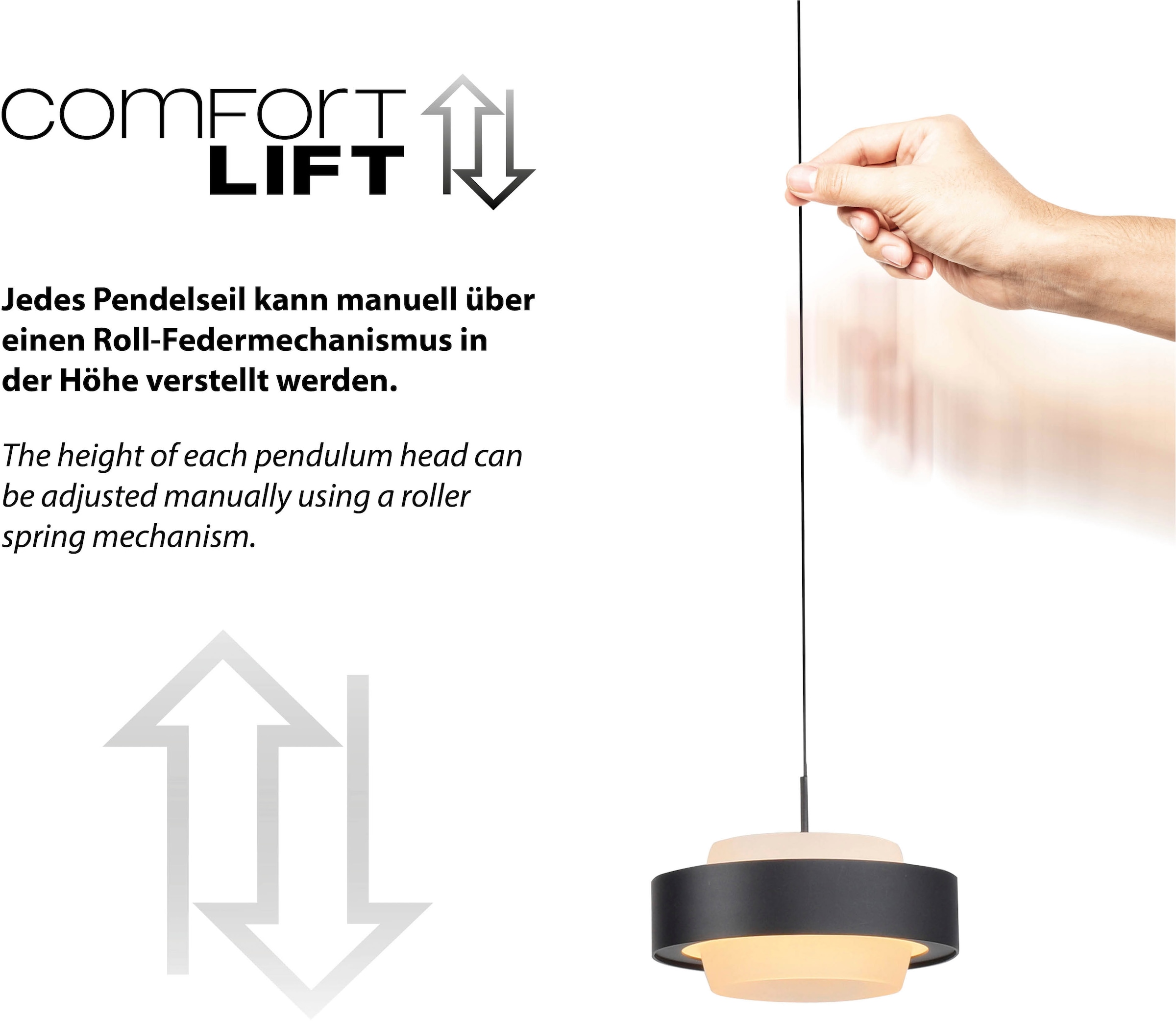 SCHÖNER WOHNEN-Kollektion LED Pendelleuchte »ELMO« LED-Board 1 Stk. Warmweiß SCHÖNER WOHNEN Kollektion, Comfort Lift, Dimmfähig per Tronicdimmer