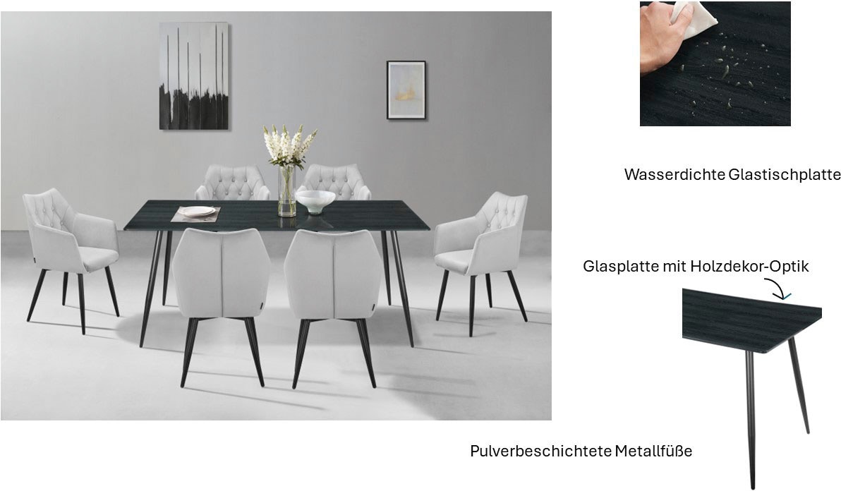 Home affaire Esstisch »Turah, TOPSELLER!«, (Tisch, Esstisch), mit Glasplatte in Holzoptik, zeitloses Design, pflegeleicht