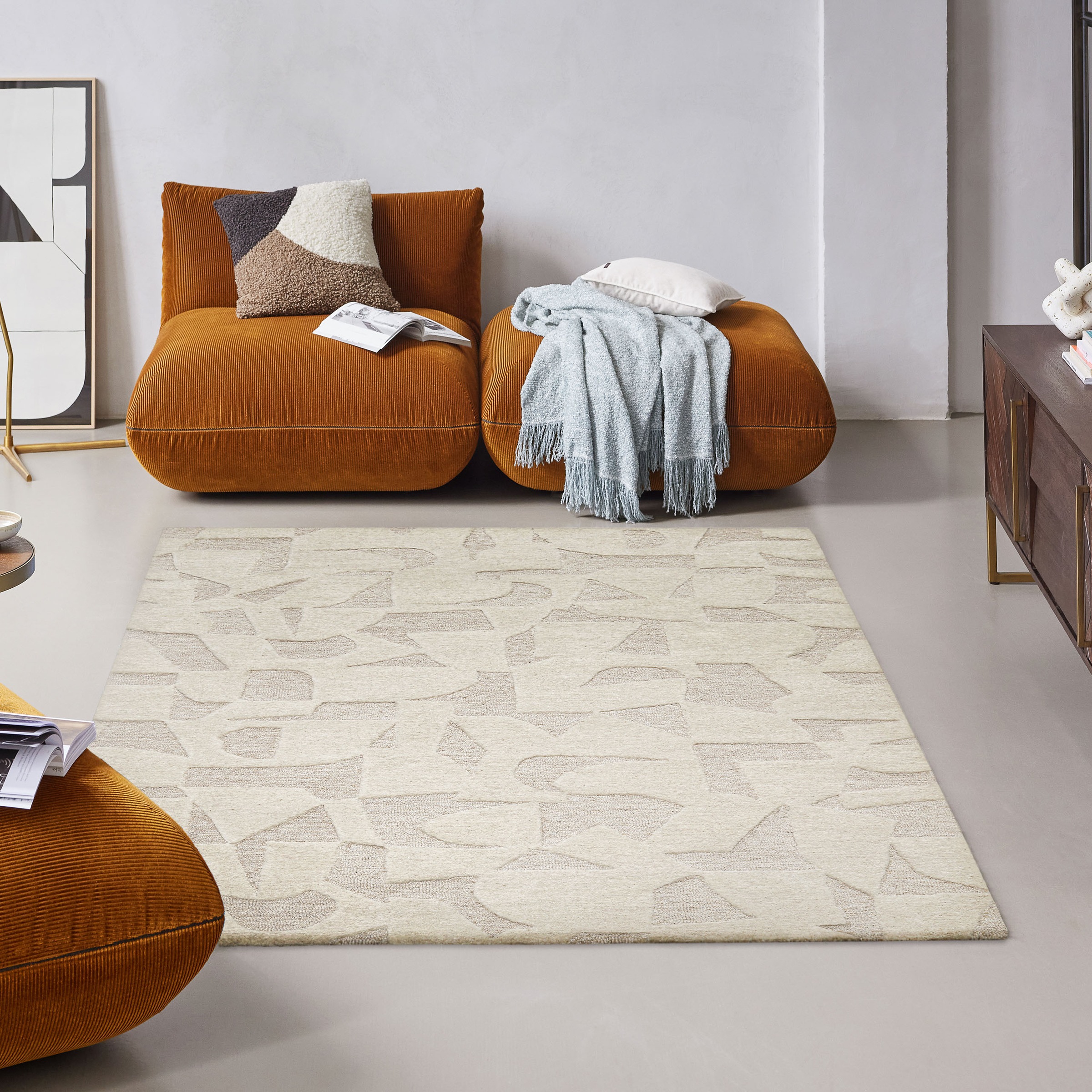 Wecon home Teppich »Ocean State« rechteckig 10 mm Höhe handgefertigt, gemustert, pflegeleicht, Wolle, Wohnzimmer, Esszimmer