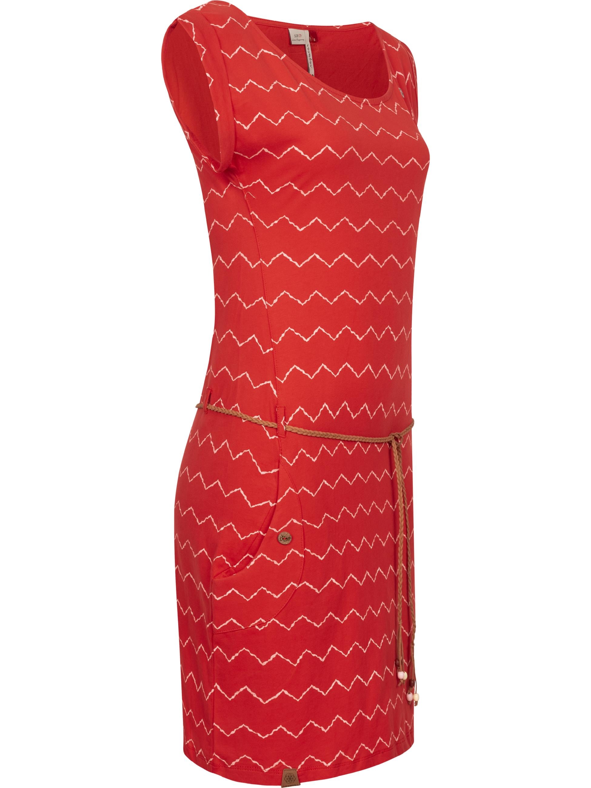 Ragwear Jerseykleid »Jerseykleid Tag Zig Zag II«, stylisches Shirtkleid mit coolem Print und Bindegürtel