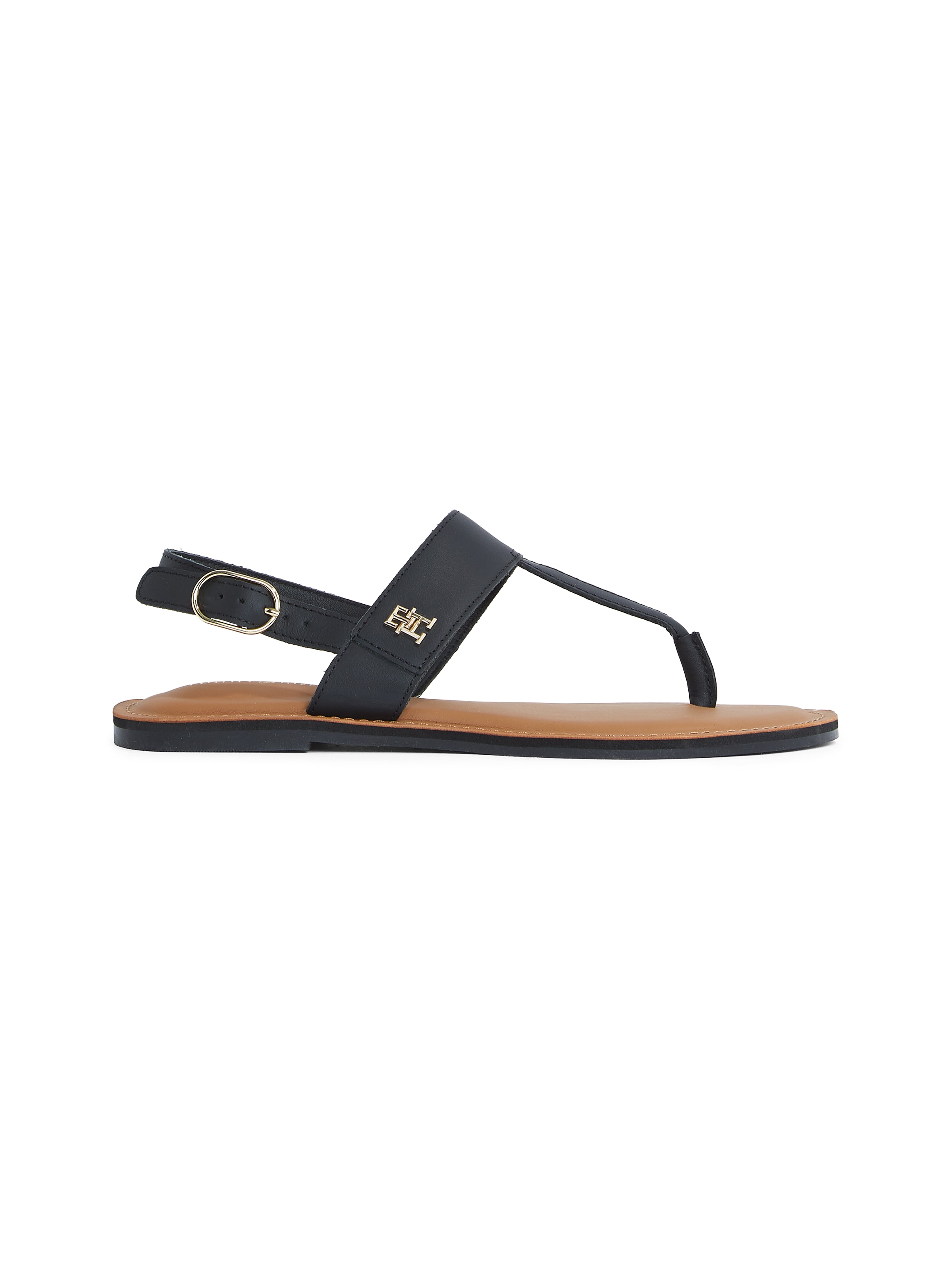 Tommy Hilfiger Riemchensandale »LEATHER THONG SANDAL«, Sandalette, Sommerschuh, Flats mit Zehensteg