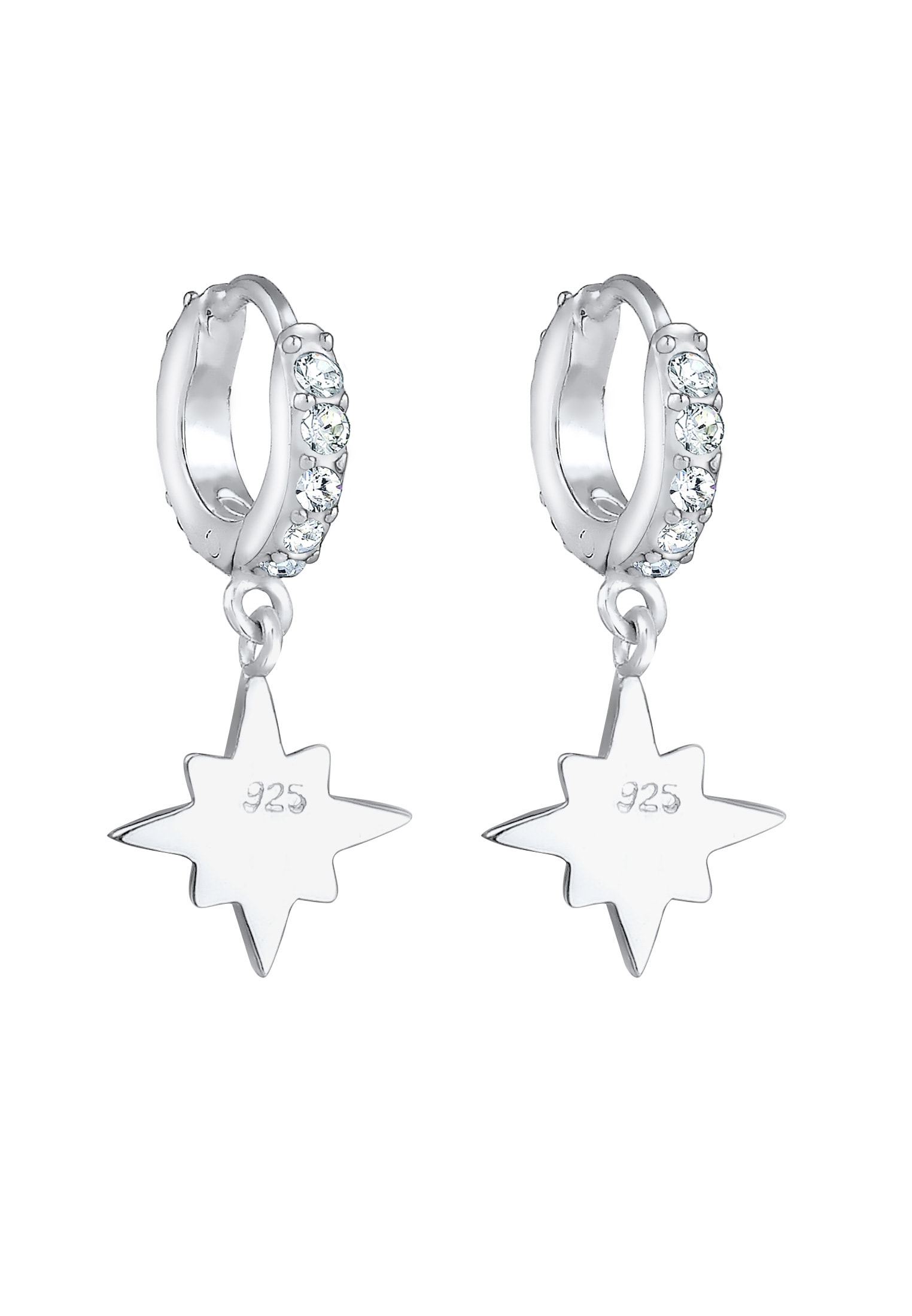 Elli Paar Creolen »Ohrringe Stern Glas Kristalle Weiß 925 Sterling Silber«