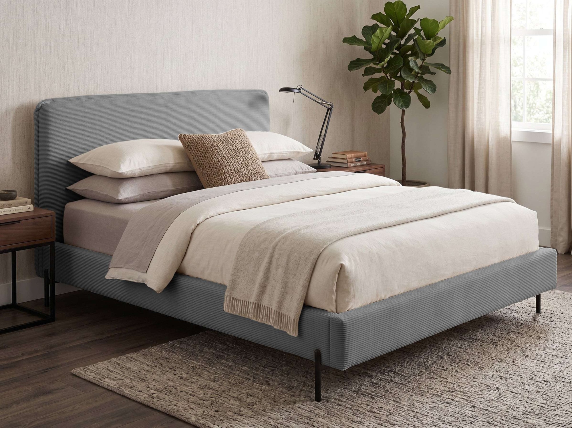 Home affaire Polsterbett »LAVOISIER Bettgestell mit Lattenrost, Breite 140/160/180/200 cm, Cord« Rahmenbett mit Kopfteil, ohne Matratze und Topper