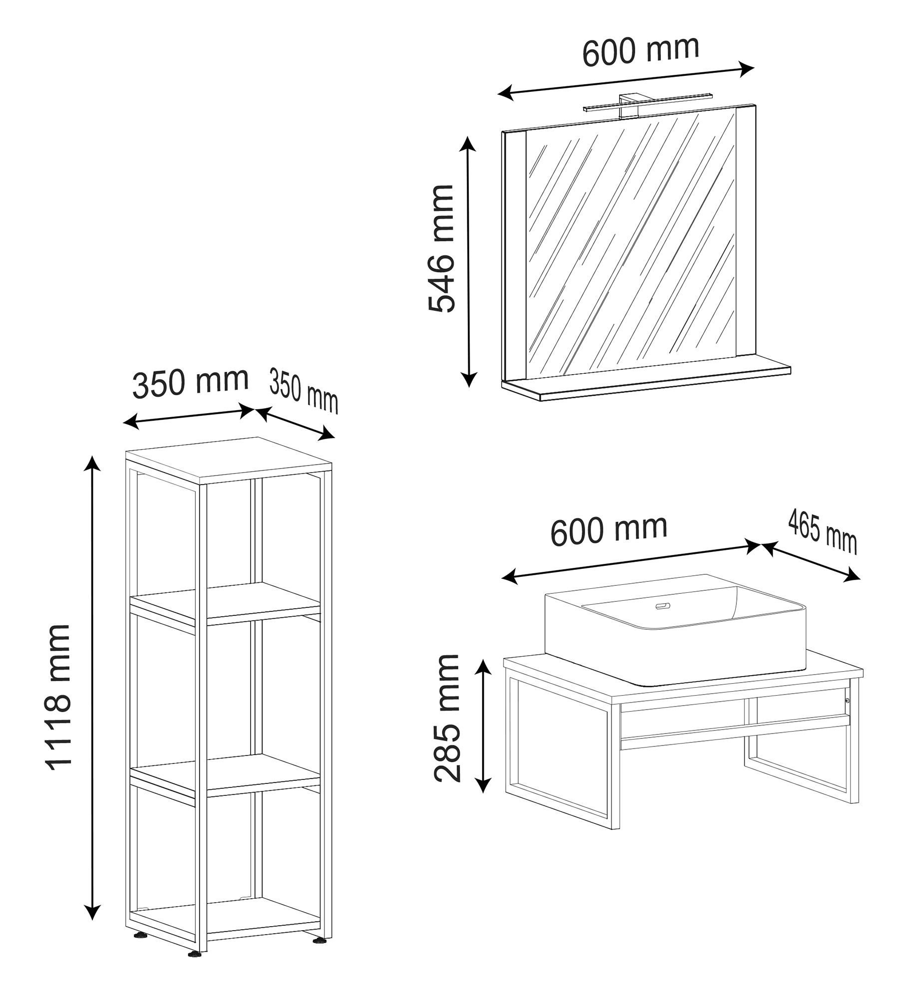 VCM Waschtisch »4-tlg. Waschtisch Badmöbel Waschbecken Bitila 60« 4 Stk. tlg.