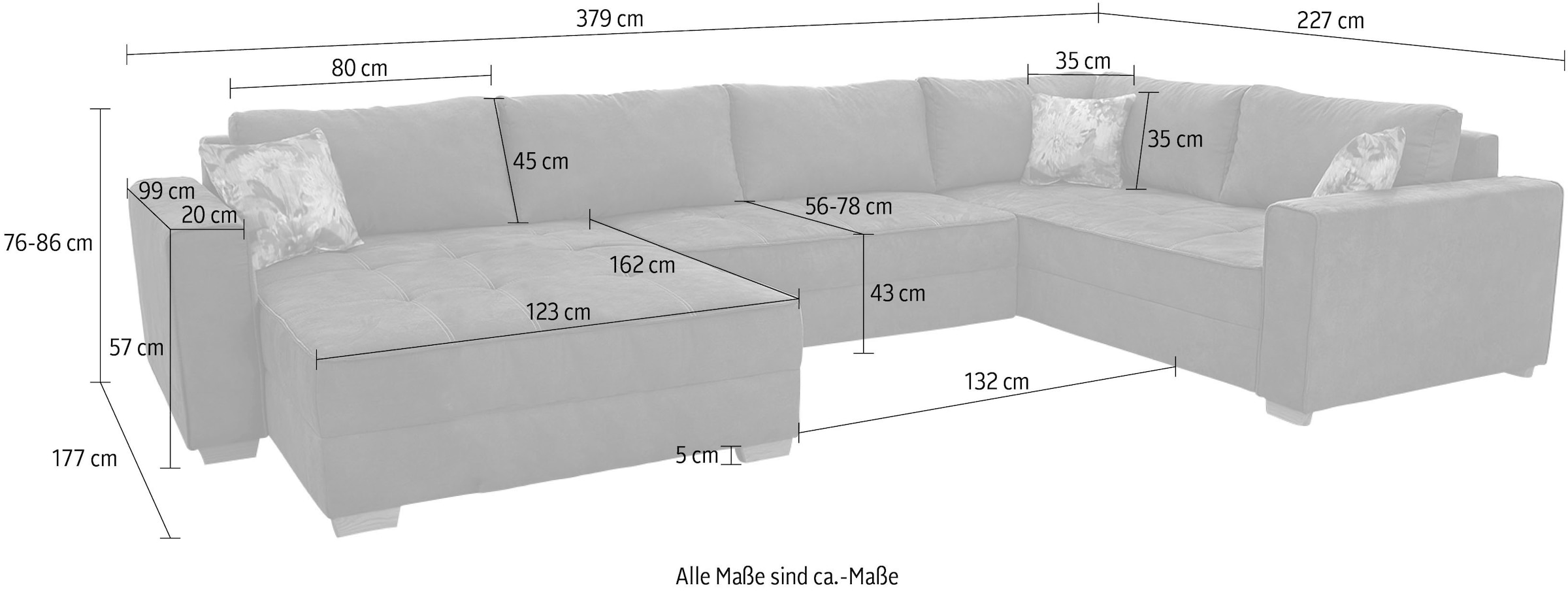 Jockenhöfer Gruppe Wohnlandschaft »Brixen U-Form«, Bettfunktion, Bettkasten, Ottomane ist links oder rechts montierbar