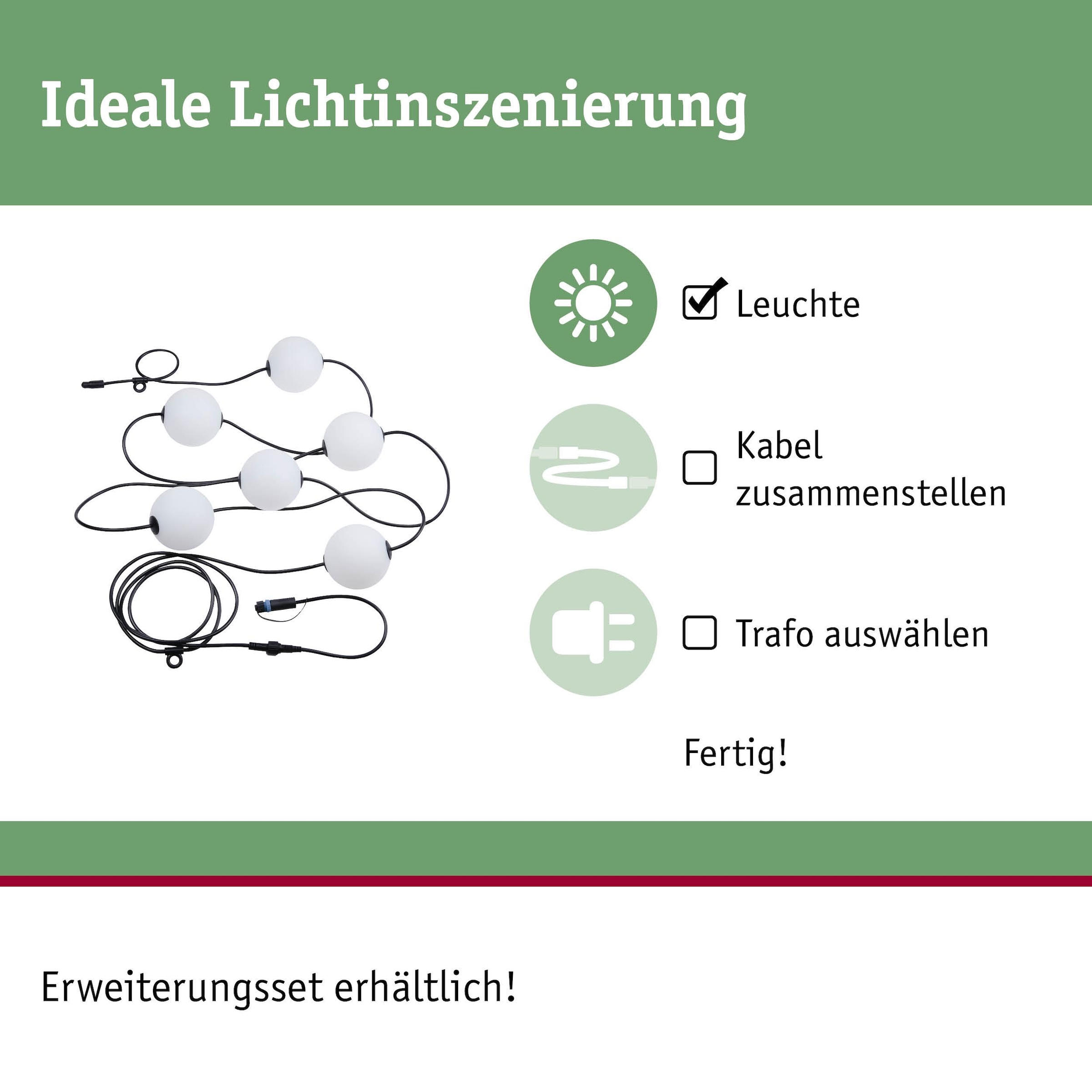 Paulmann LED-Lichterkette »Naima IP67 3000K 6x1W 5,88m Schwarz« 6 Stk.-flammig dimmbar
