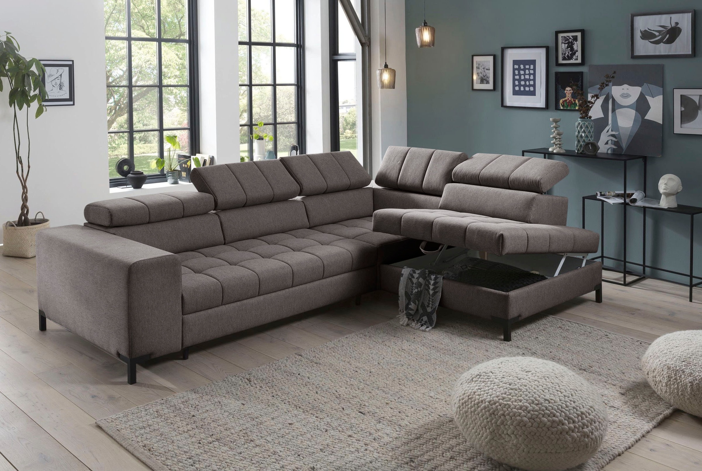 exxpo - sofa fashion Ecksofa »Bocco, hochwertige Verarbeitung, toller Sitzkomfort, bequem, L-Form«, wahlweise mit Bettfunktion u. Bettkasten, inkl. Kopfteilverstellung