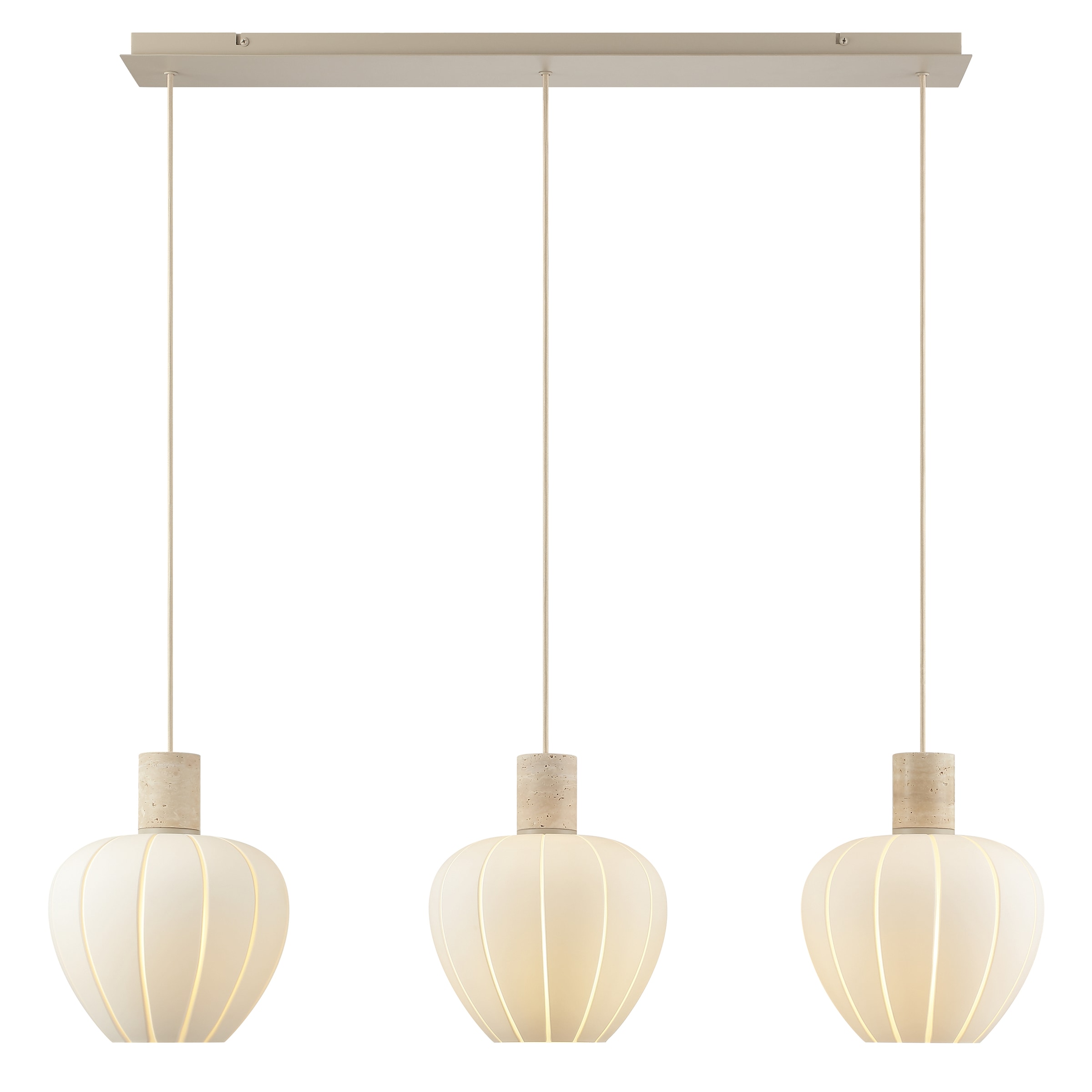 lumiCouture Pendelleuchte »Annie« E27 1 Stk. 100 x 23,5 x 150 cm, E27, Glas/Travertin Stein, weiß beige, kürzbar