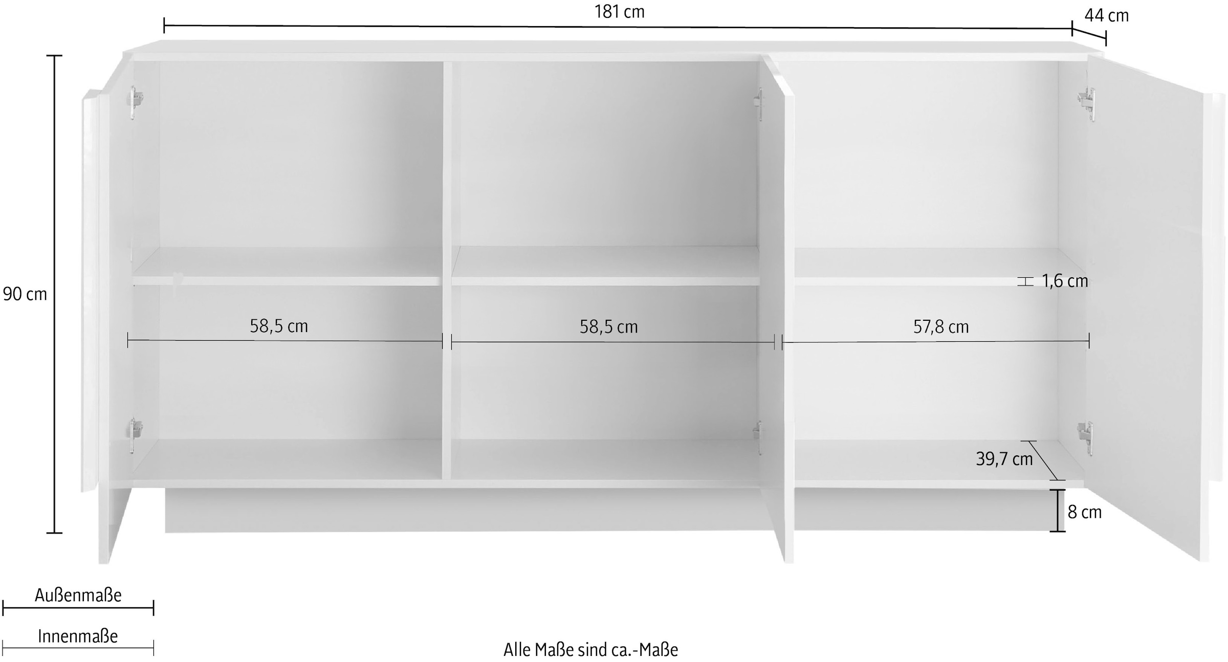Home affaire Sideboard »Jupiter, Breite 181 cm, Kommode 3 Türen - Soft Closing, Anrichte,« moderne Griffblende, FSC®, cleveres Stauraumkonzept