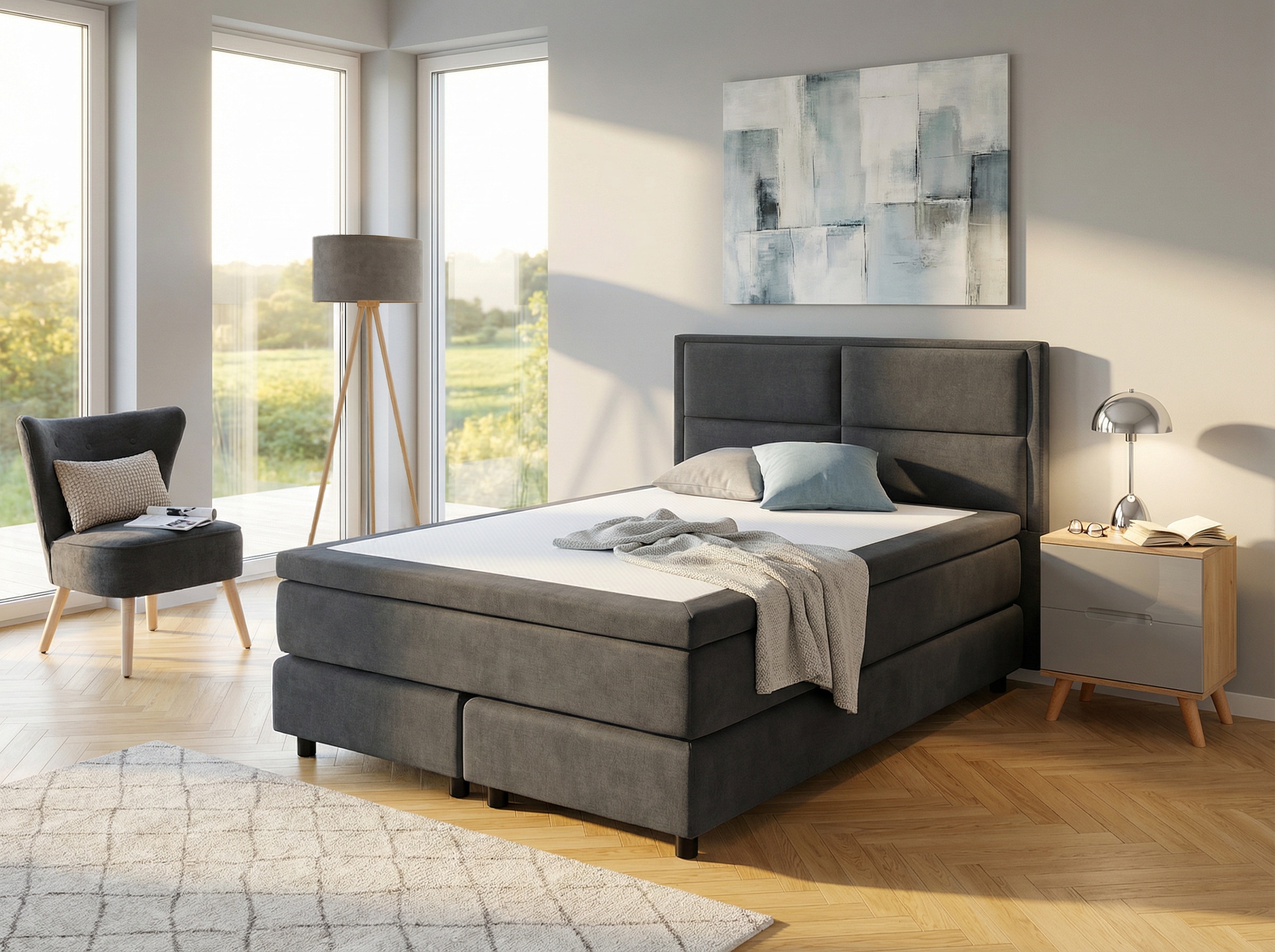 OTTO home Boxspringbett »VIVIANNE in den Breiten 140 & 180cm erhältlich, inkl. 7cm Luxus-Topper« erhältlich in den Farben anthrazit und beige