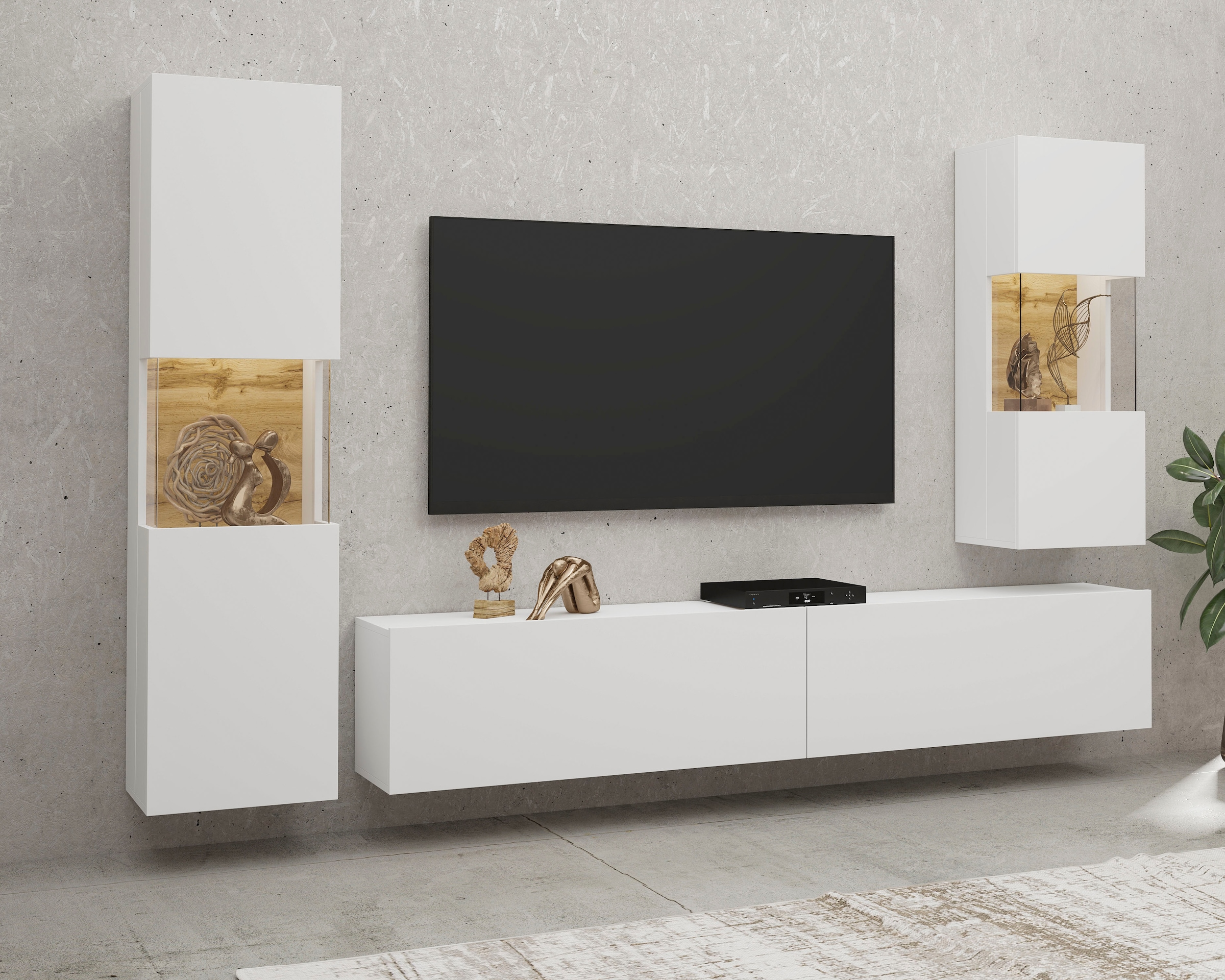 INOSIGN Wohnwand »Ava, Wohnzimmer-Set hängend/stehend montierbar, Vitrine, Lowboard«, 3-tlg.