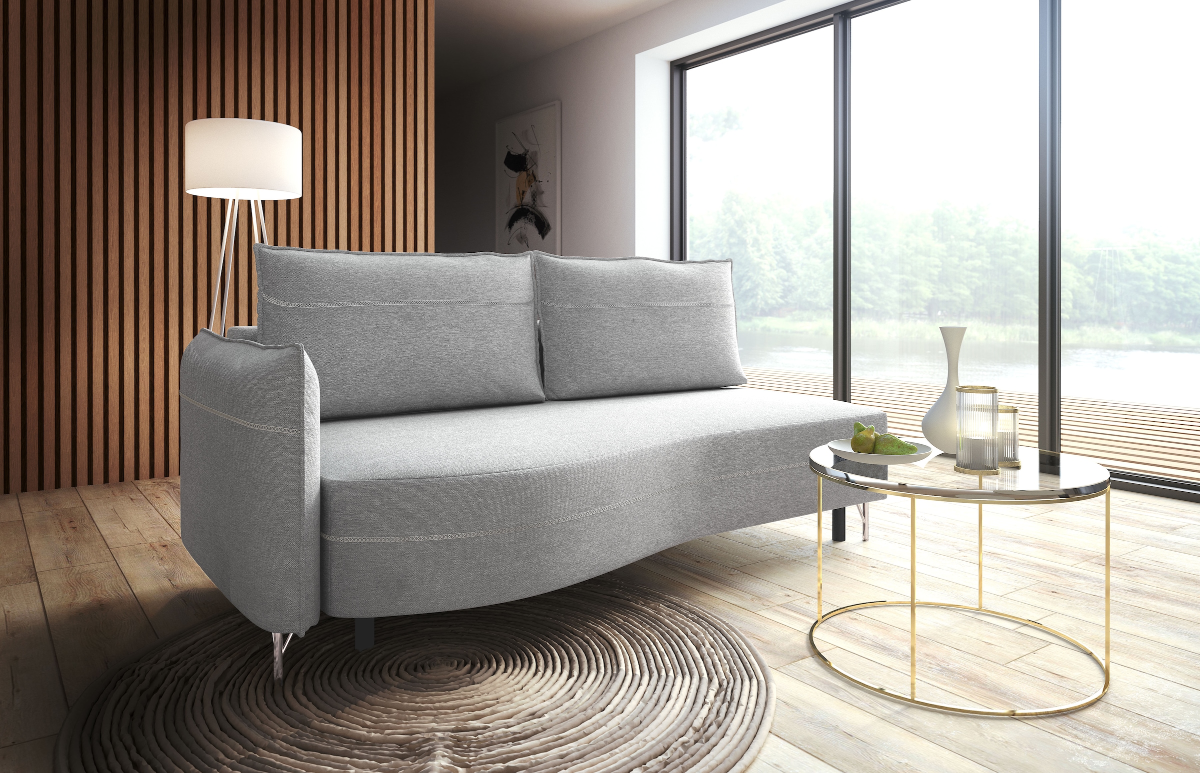 exxpo - sofa fashion Loungesofa »Ortis mit toller Kontrastnaht, Solitärmöbel, bequem, schmale Armlehne« Schlafsofa mit Bettfunktion und Bettkasten, komfortabler Federkern