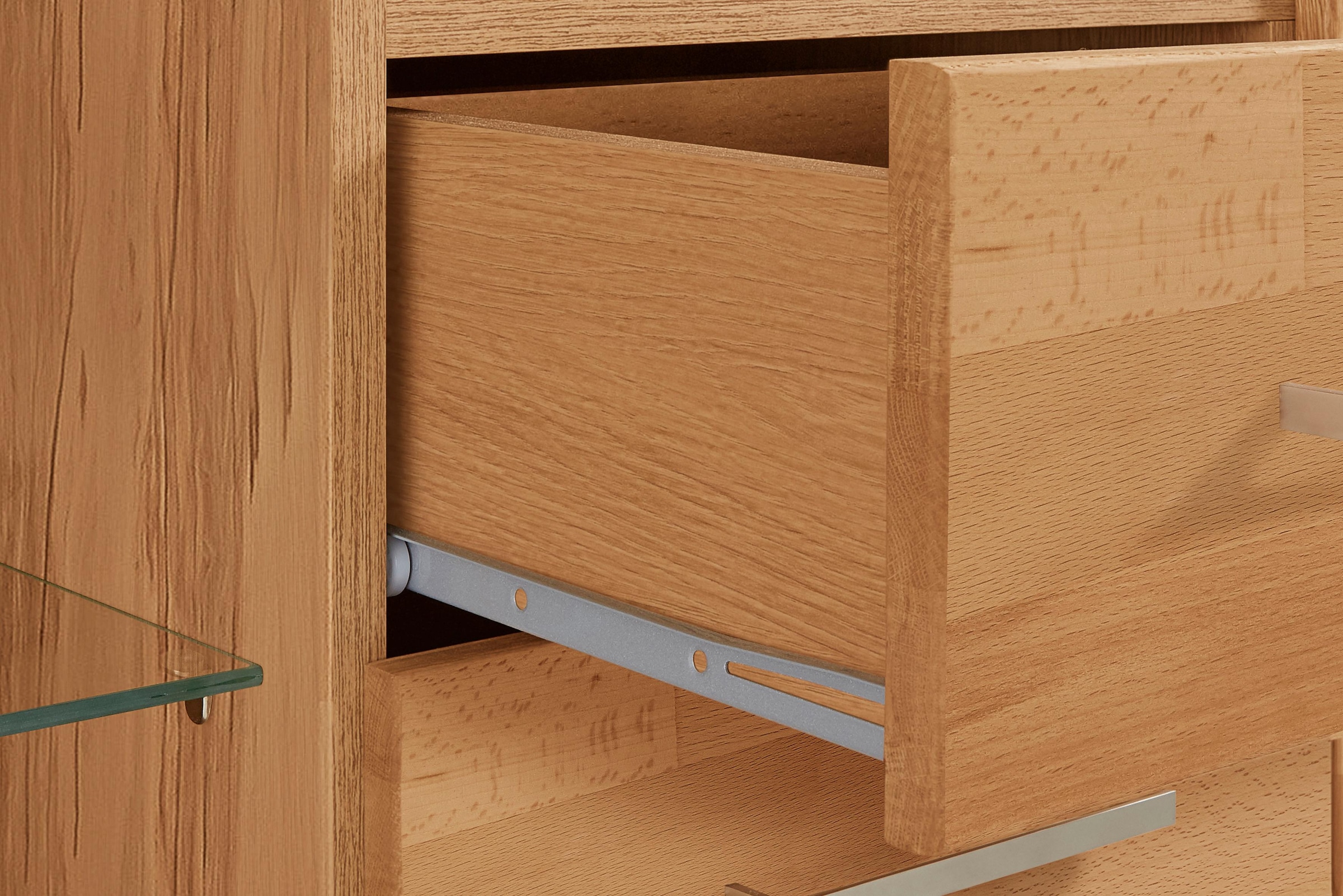 Home affaire Highboard »Ribe,130cm breit145cm hoch,Fronten Massivholz,12 Fächer«, Korpus aus Holzwerkstoff, Metall Griffe,Böden versetzbar
