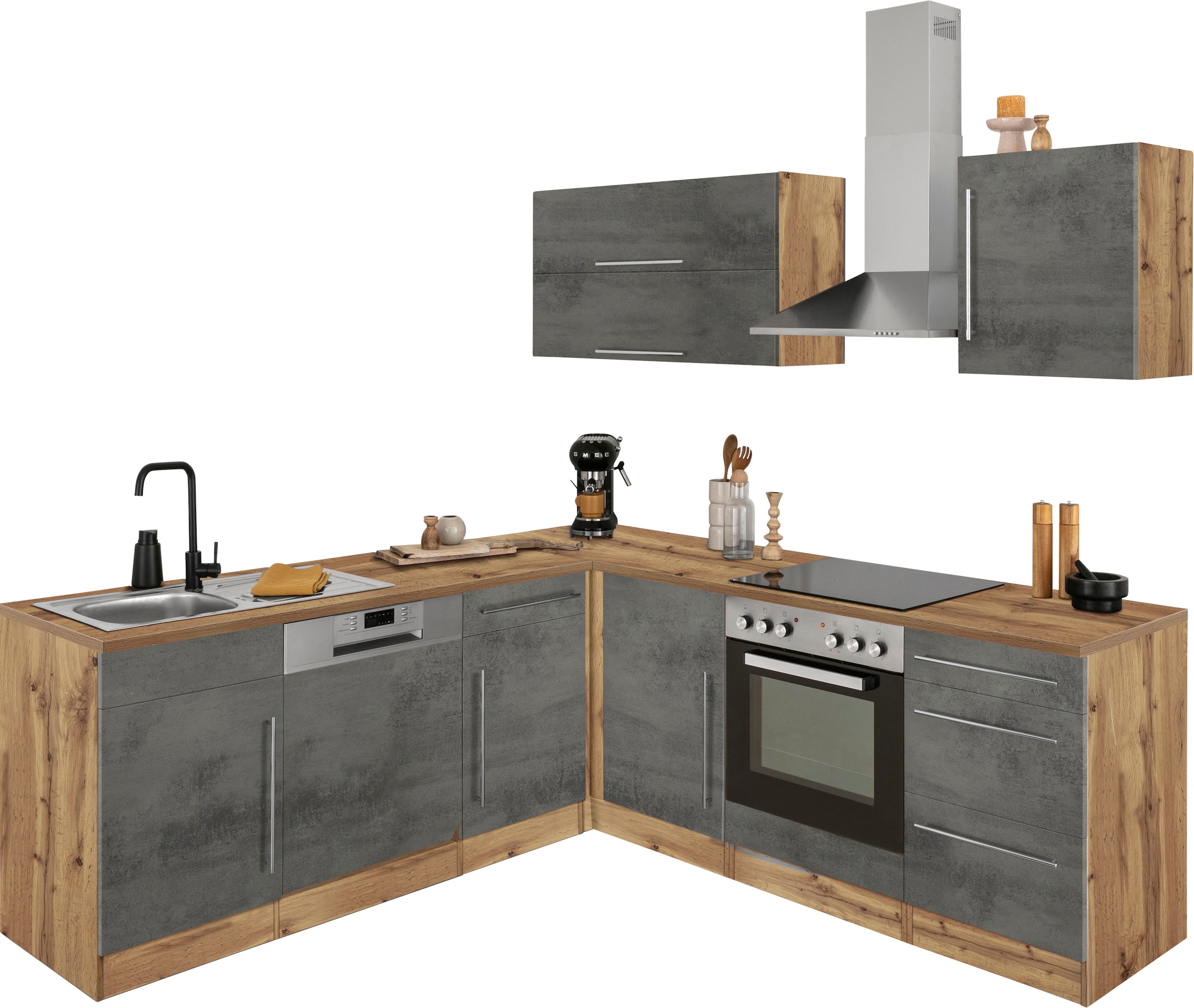 KOCHSTATION Winkelküche »Samos«, mit E-Geräten, Stellbreite 220/220 cm
