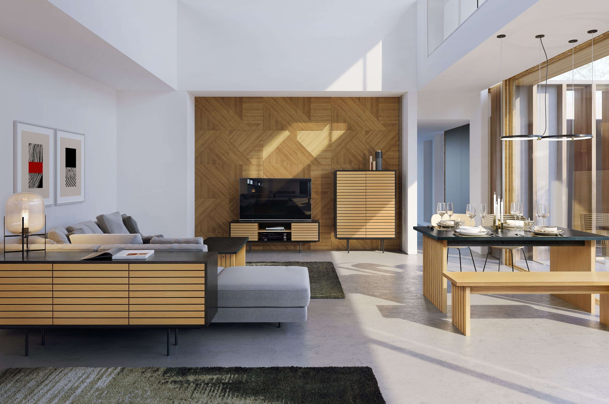 Woodman Sideboard »Stripe«, besonderes Design, 3 Push-to-Open-Türen, Breite 161 cm, FSC®