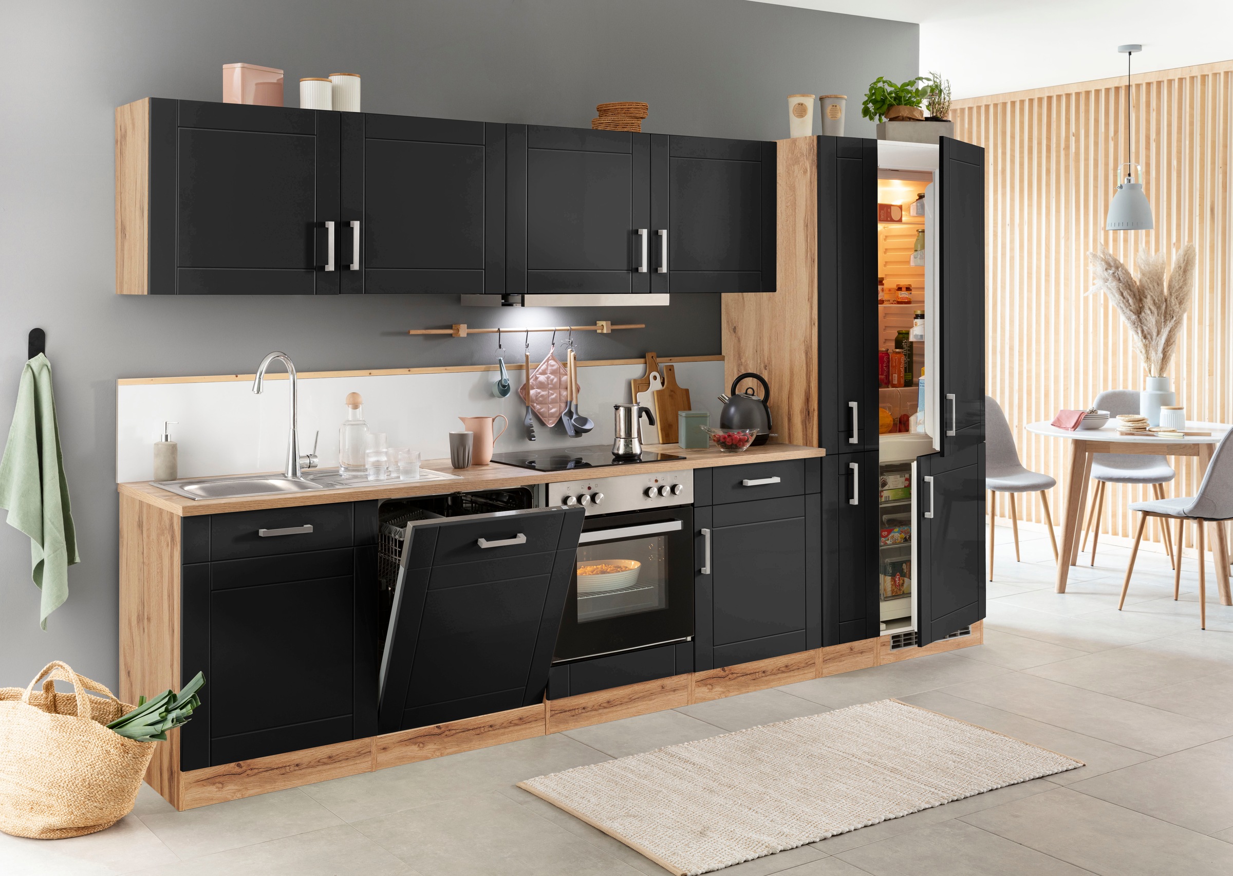 KOCHSTATION Küchenzeile »KS-Tinnum« mit E-Geräten, Breite 330 cm