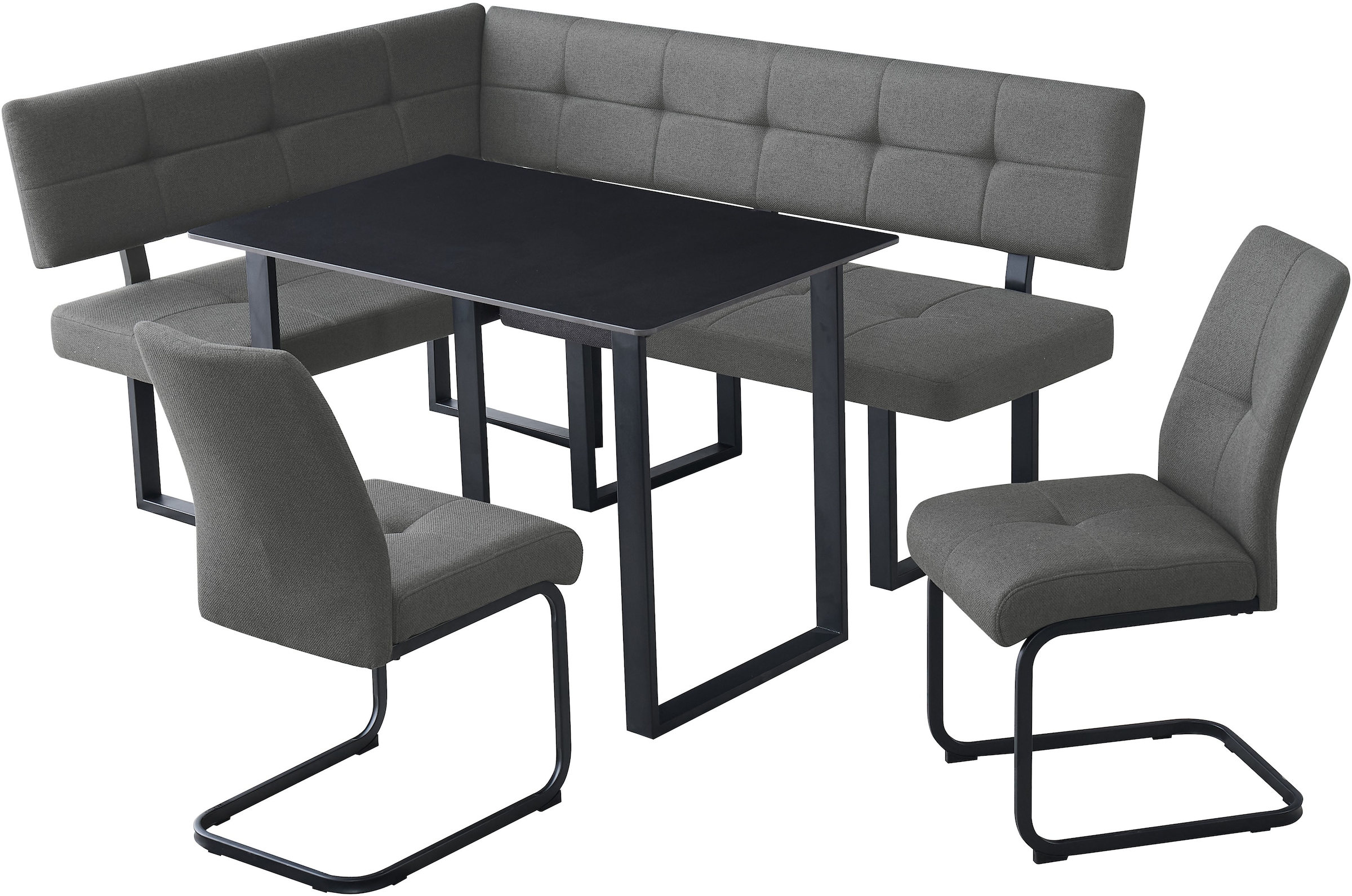 OTTO home Eckbankgruppe »Alabama, 4tlg-Set, Esstisch, Eckbank plus 2 Stühle« Spar-Set, 4 tlg. Sitzgruppe mit Federkern, 2 Freischwingern und Sinterstein-Tisch