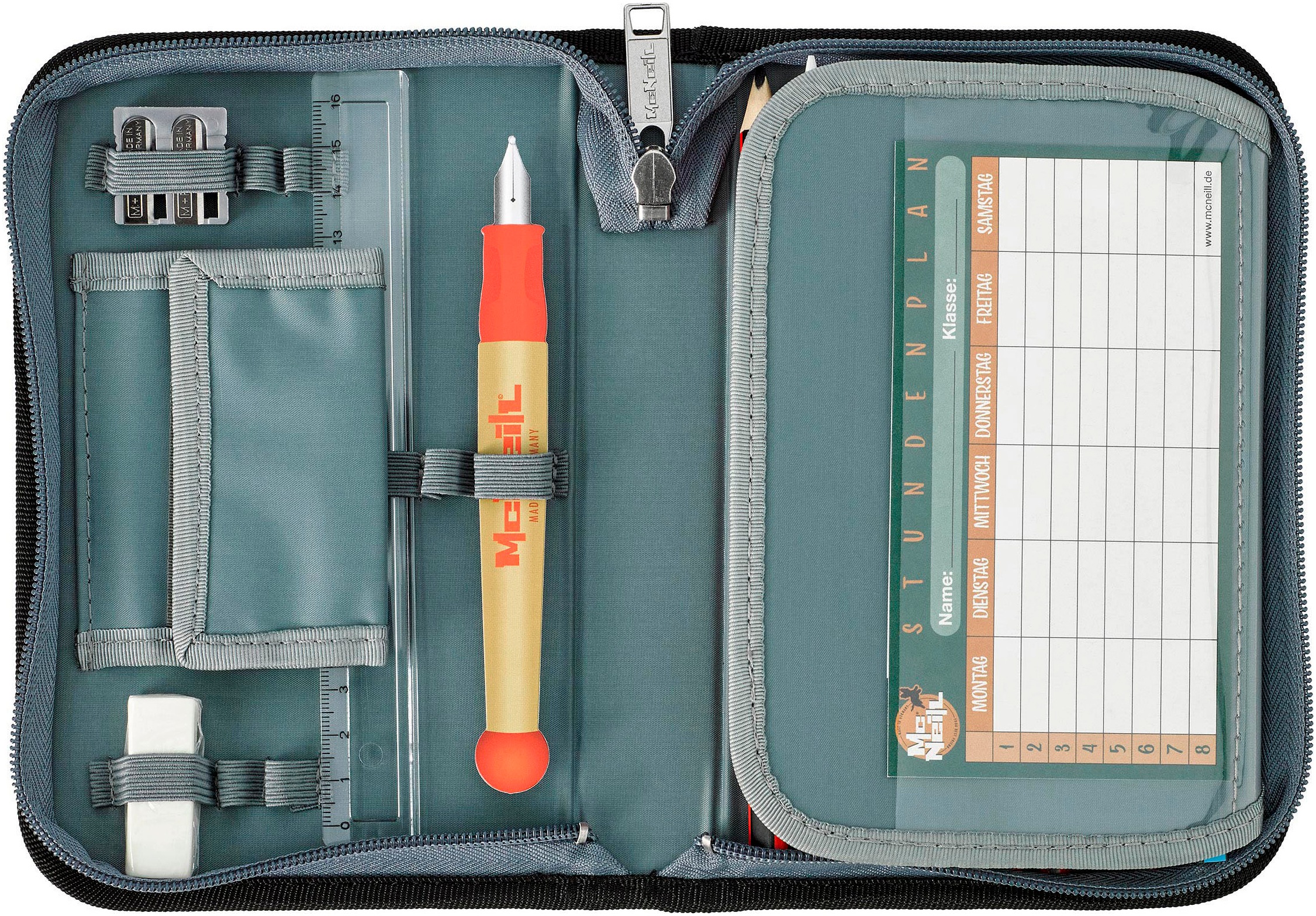 McNeill Schulranzen »Ergo Compacto, Techno« reflektierende Streifen auf den Schultergurten;retroreflektierende Flächen inkl. Federmäppchen, Turnbeutel, Schlamperrolle & Motivmagnet