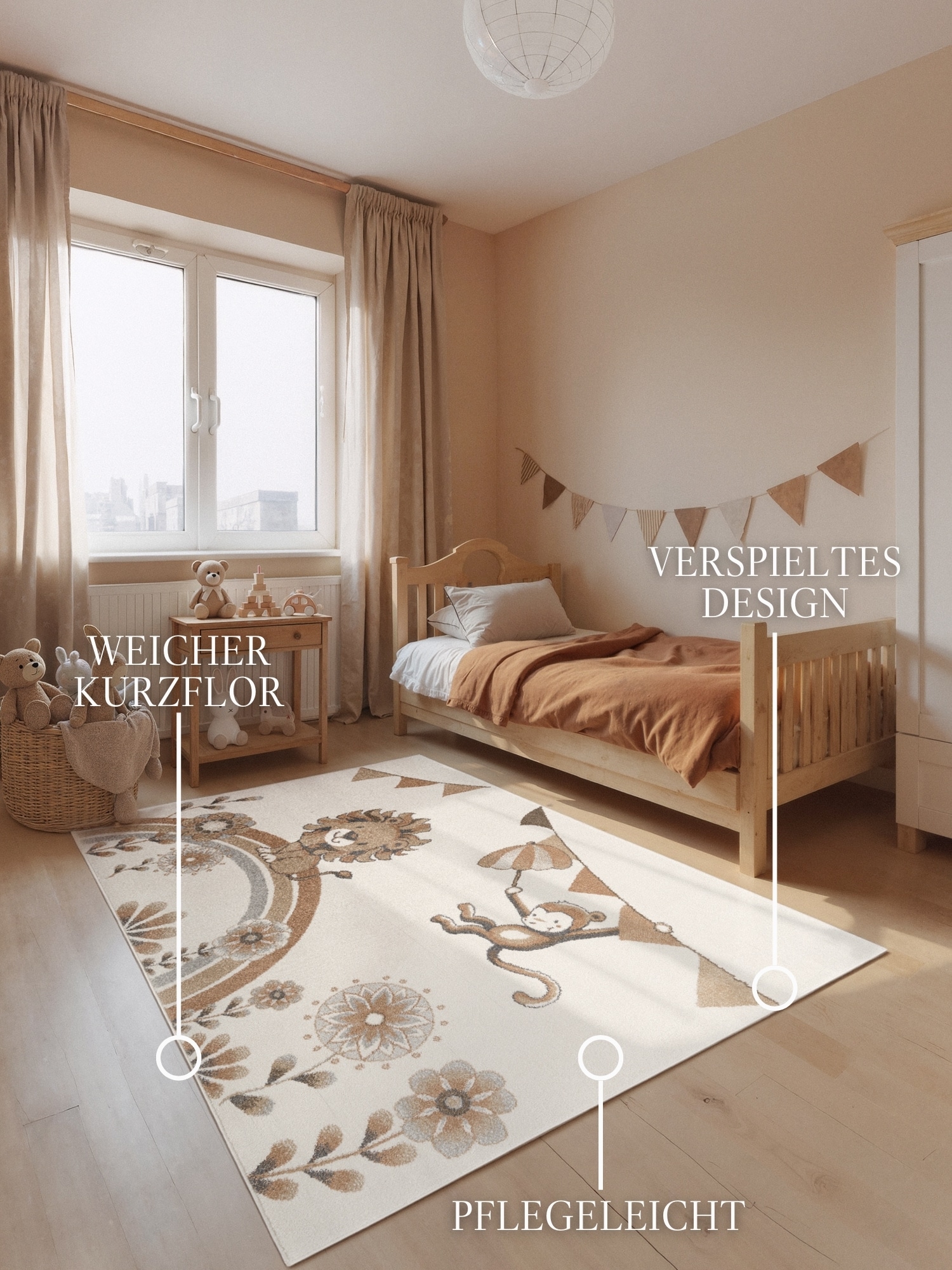 Villeroy & Boch Kinderteppich »Roar like a Lion Summer Party« rechteckig 9 mm Höhe Spielteppich weich, Kinderzimmer, Boho Kids Spielunterlage, Tieremotiv