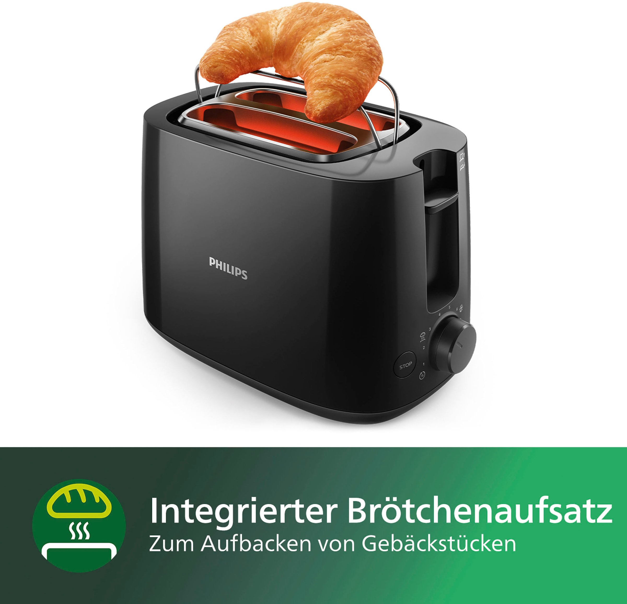 Philips Toaster Garantie schwarz XXL kurze integrierter Daily 2 mit 3 Brötchenaufsatz, Schlitze, Bräunungsstufen, Jahren W, »HD2581/90 Collection«, 8 830