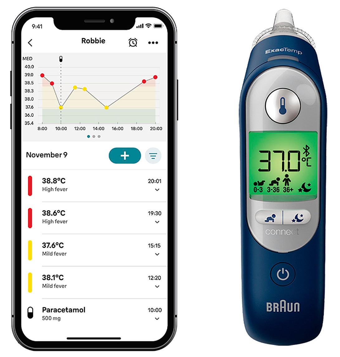 Braun Fieberthermometer »ThermoScan® 7+ connect Ohrthermometer IRT6575NWE«, Für alle Altersgruppen geeignet, einschließlich Neugeborene, Bluetooth