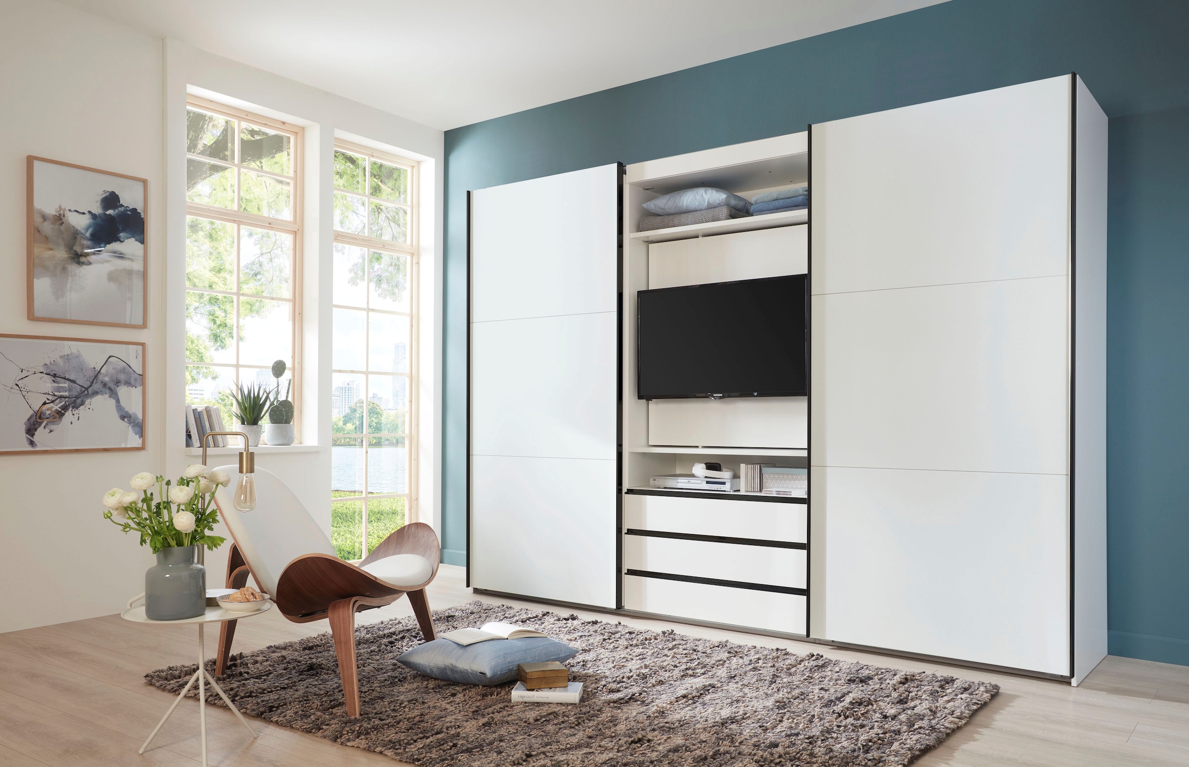 Wimex Schwebetürenschrank »Magic by fresh to go« tolles EXTRA: mit drehbarem TV-Element, mittig mit Schubladen