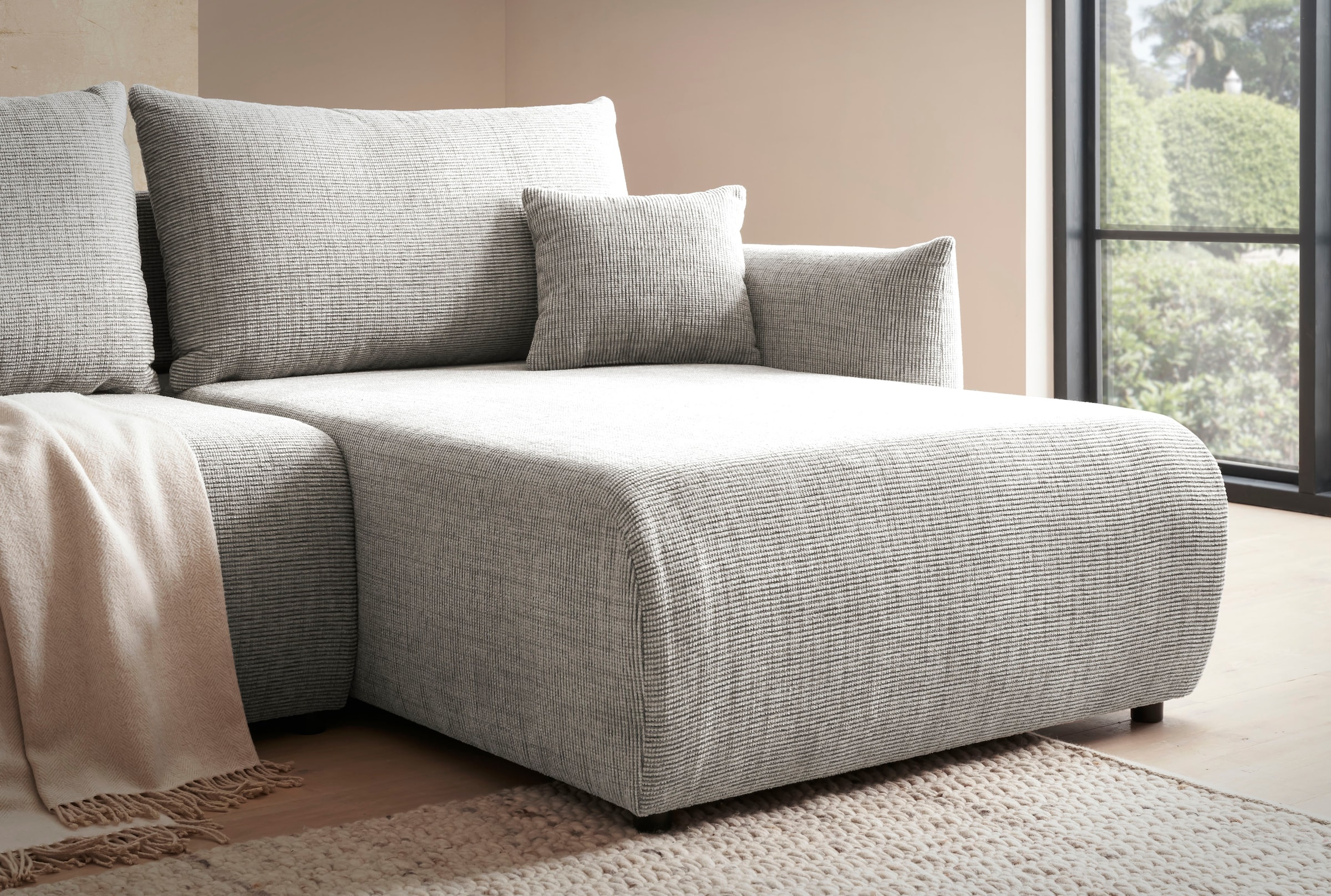 INOSIGN Ecksofa »MAVAS Schlafsofa mit Bettkasten, L-Form,«, ca.257/127cm (Liegefläche 212/145 cm), Cord, Chenille, Struktur