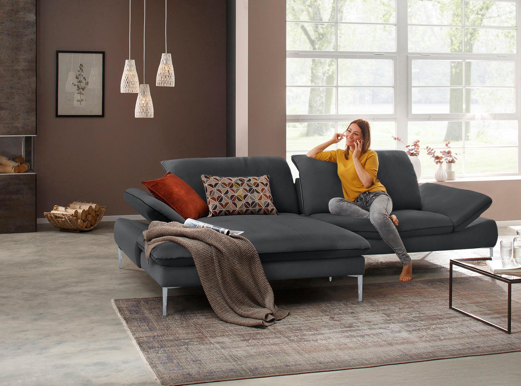 W.SCHILLIG Ecksofa »enjoy&MORE, mit tollem Sitzkomfort, elegant und bequem, L-Form«, mit Sitztiefenverstellung, Füße silber matt, Breite 294 cm