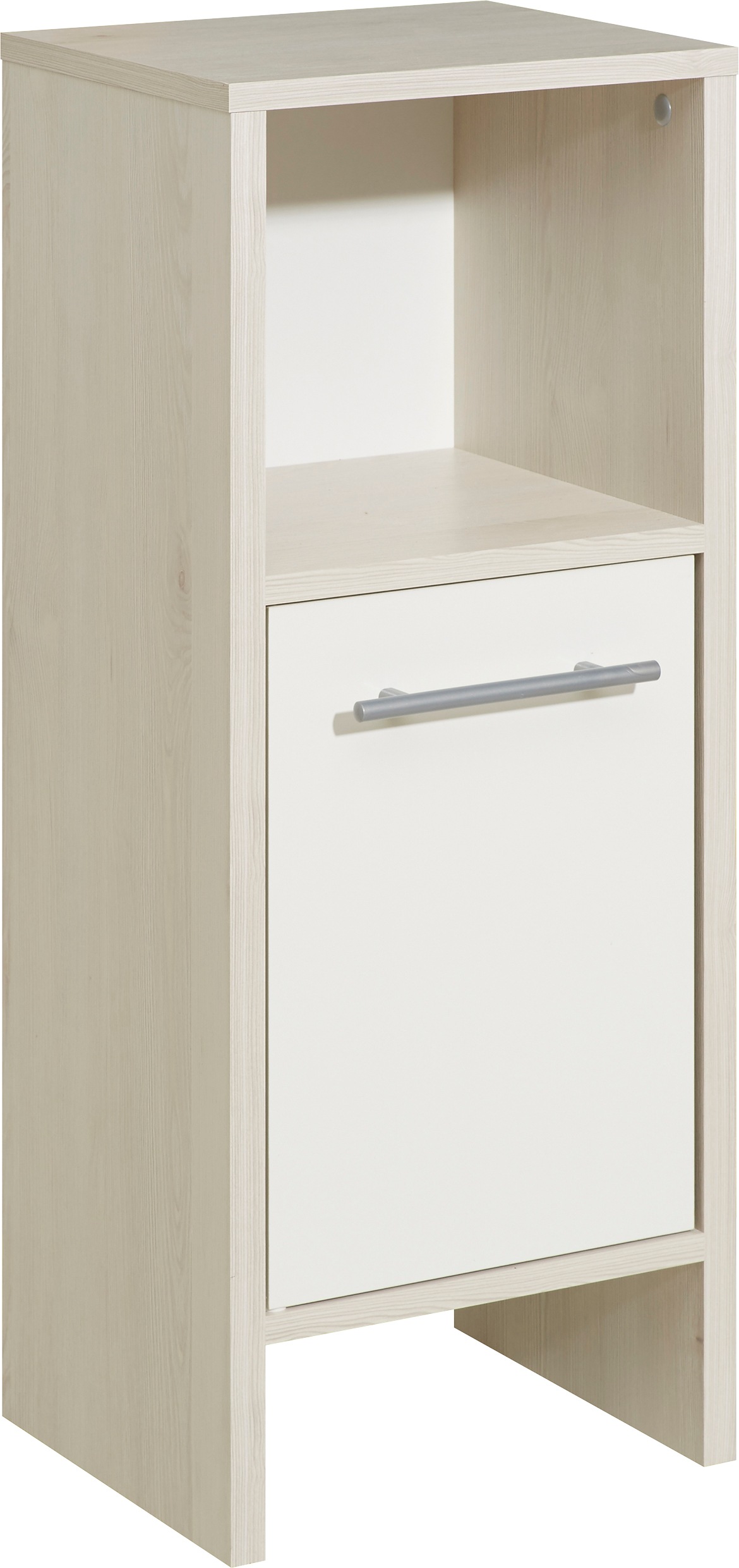 Saphir Unterschrank "Quickset 350 Badschrank, 1 Tür, 1 Nische, 33 cm breit, Weiss Glanz" 1 Stk. tlg. Pinie Ida Hell, Badezimmer-Unterschrank, Griffe alufarbig