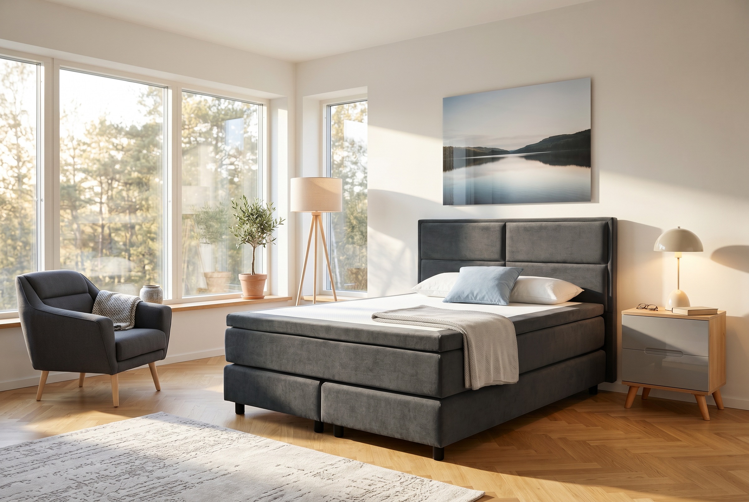 OTTO home Boxspringbett »VIVIANNE in den Breiten 140 & 180cm erhältlich, inkl. 7cm Luxus-Topper« erhältlich in den Farben anthrazit und beige