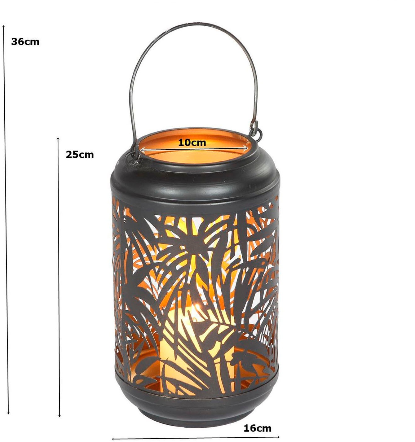 Ambiente Haus Kerzenlaterne »Laterne Palmdesign Metall - (H) 36 cm«, (1 St.)