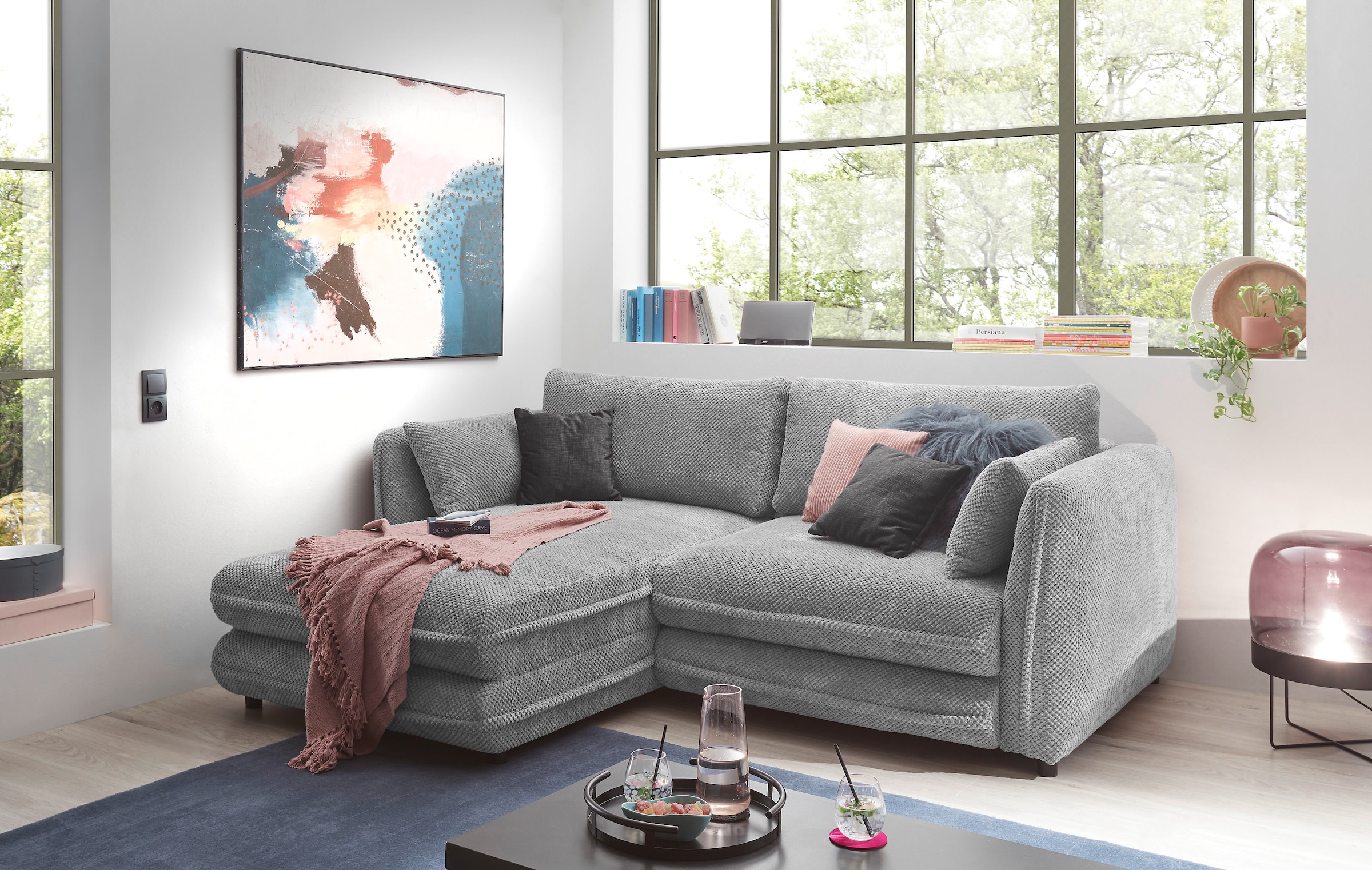 ED EXCITING DESIGN Ecksofa »Stanley L-Form«, frei im Raum stellbar, mit Schlaffunktion und Bettkasten