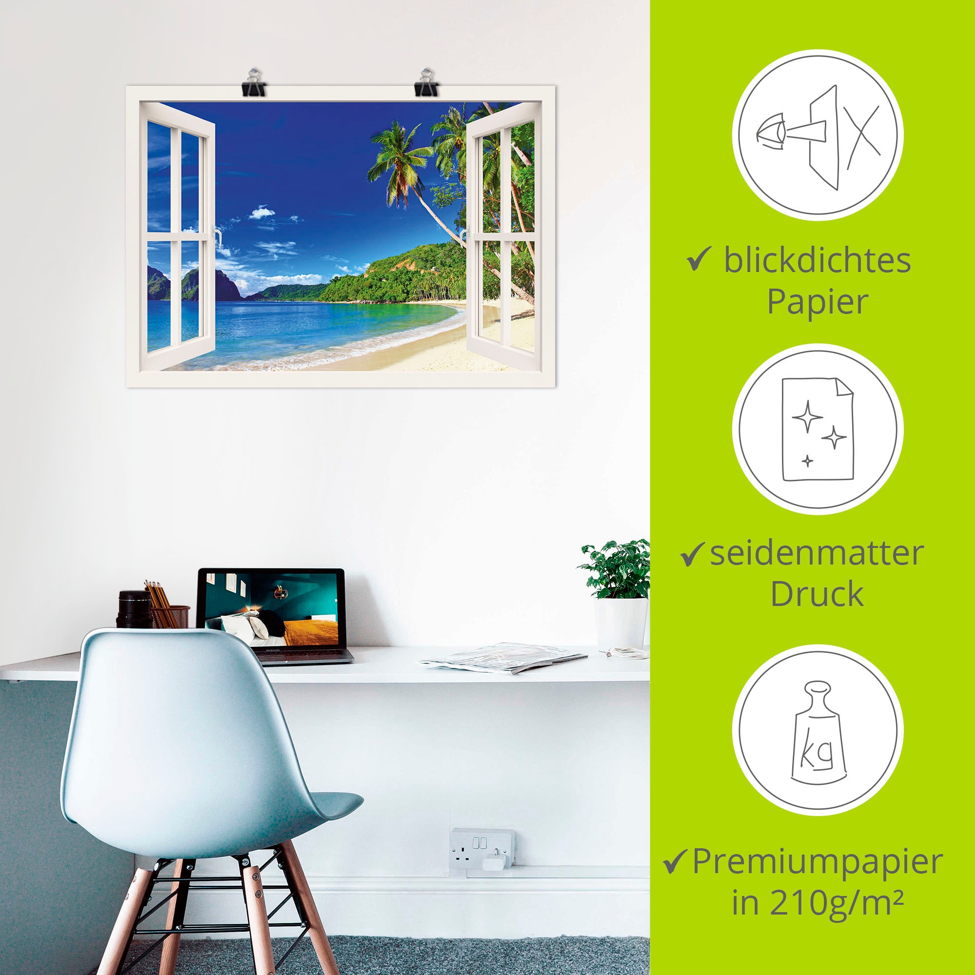 Artland Wandbild »Fensterblick Paradies«, Fensterblick, (1 St.), als Alubild, Outdoorbild, Leinwandbild, Poster, Wandaufkleber