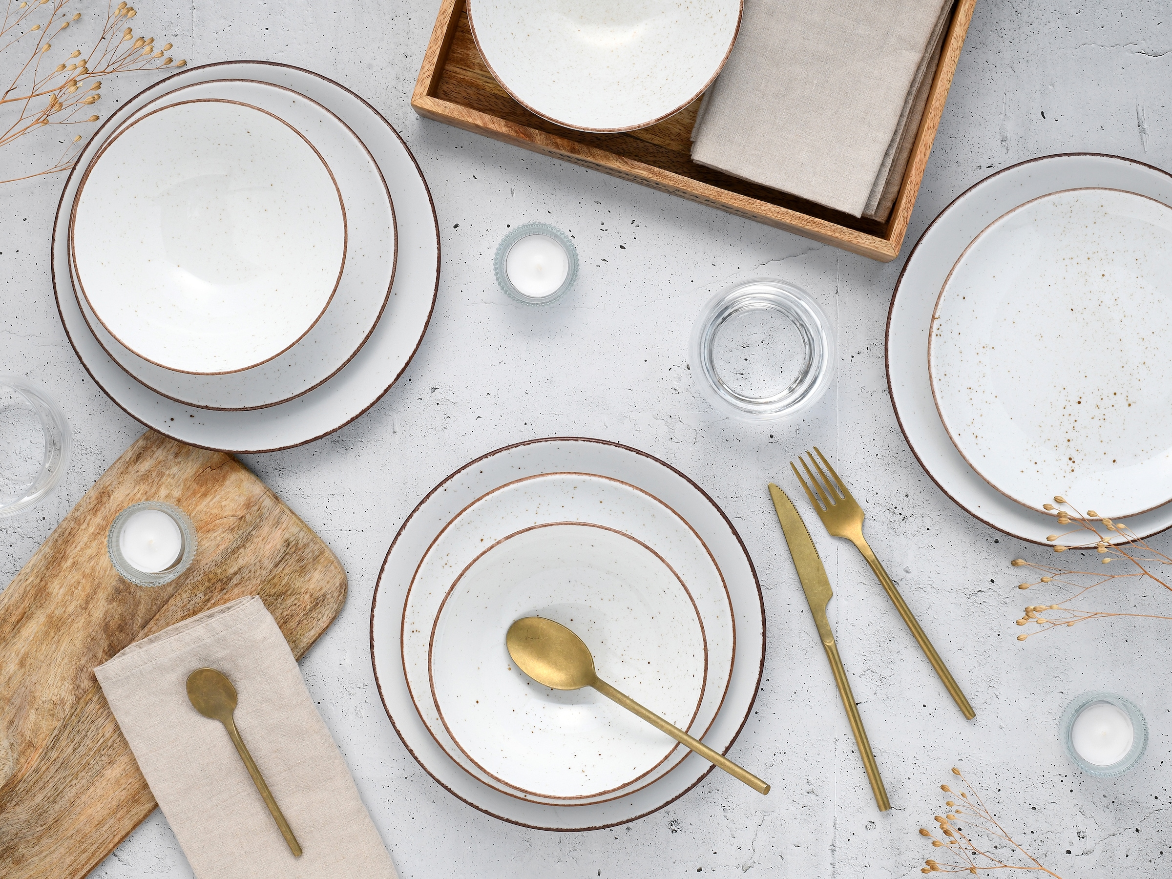 CreaTable Teller-Set »Vintage, Teller Set 12-tlg.« Naturverbundenes Design, Handgemalt