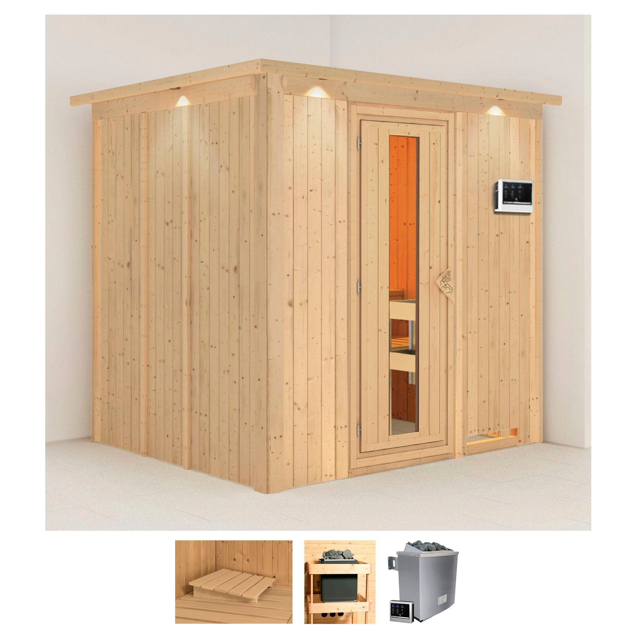 Sauna »Solida«, (Set), 9 KW-Ofen mit externer Steuerung