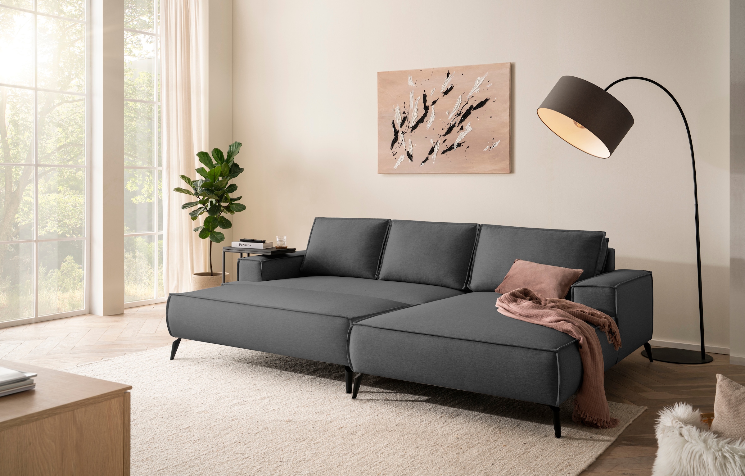 Home affaire Sitzgruppe »TVINNU, Polsterecke L-Form, Schlaffunktion, mit Hocker« Set, 2 Stk. tlg. Set, stellbar zum Schlafsofa (Krokodilverbinder)