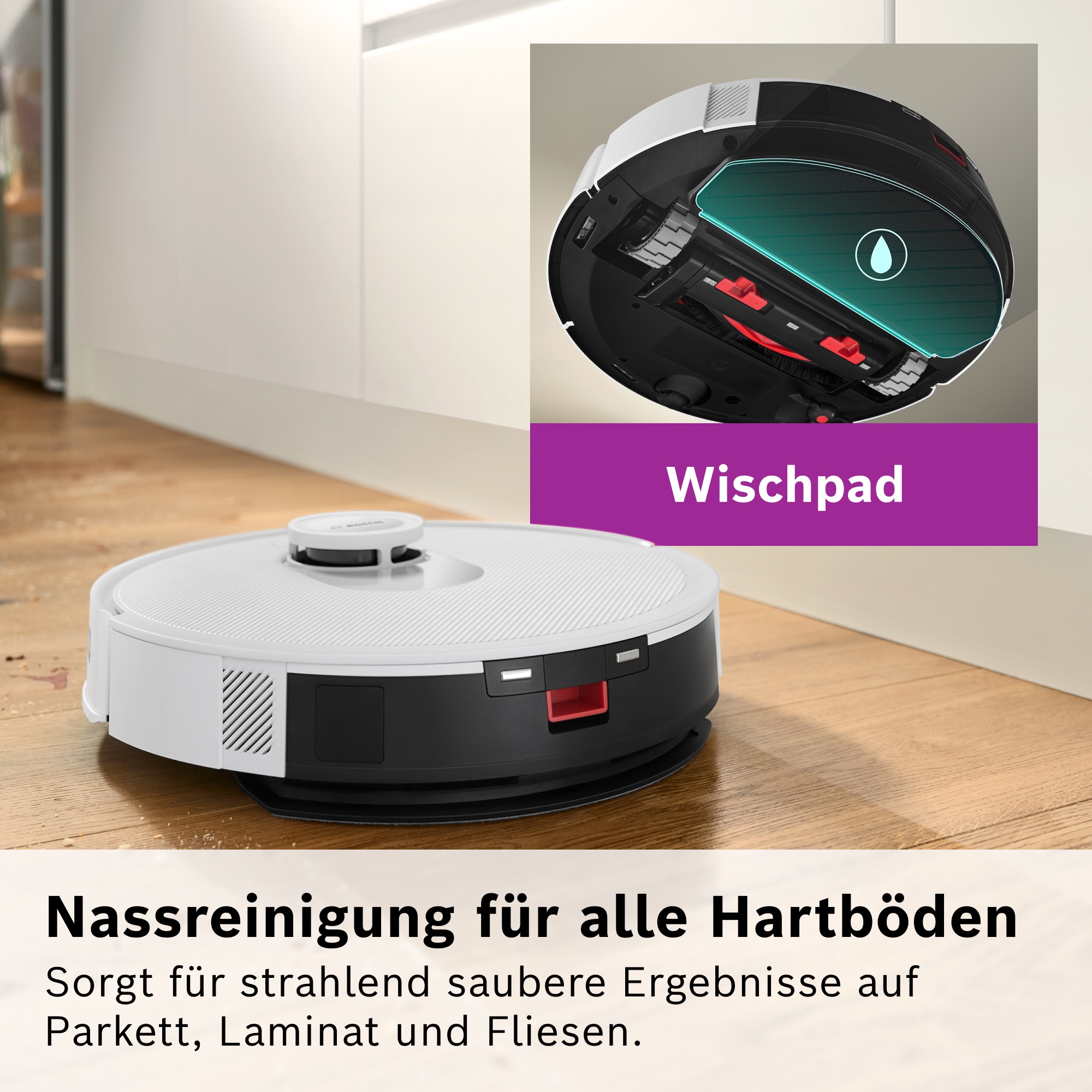 BOSCH Saugroboter »Spotless + BCRD1W, Saugroboter mit Wischfunktion, 11.000 Pa Saugkraft«, Trocken-Servicestation, Infrarot Navigation, Carbon Bürste