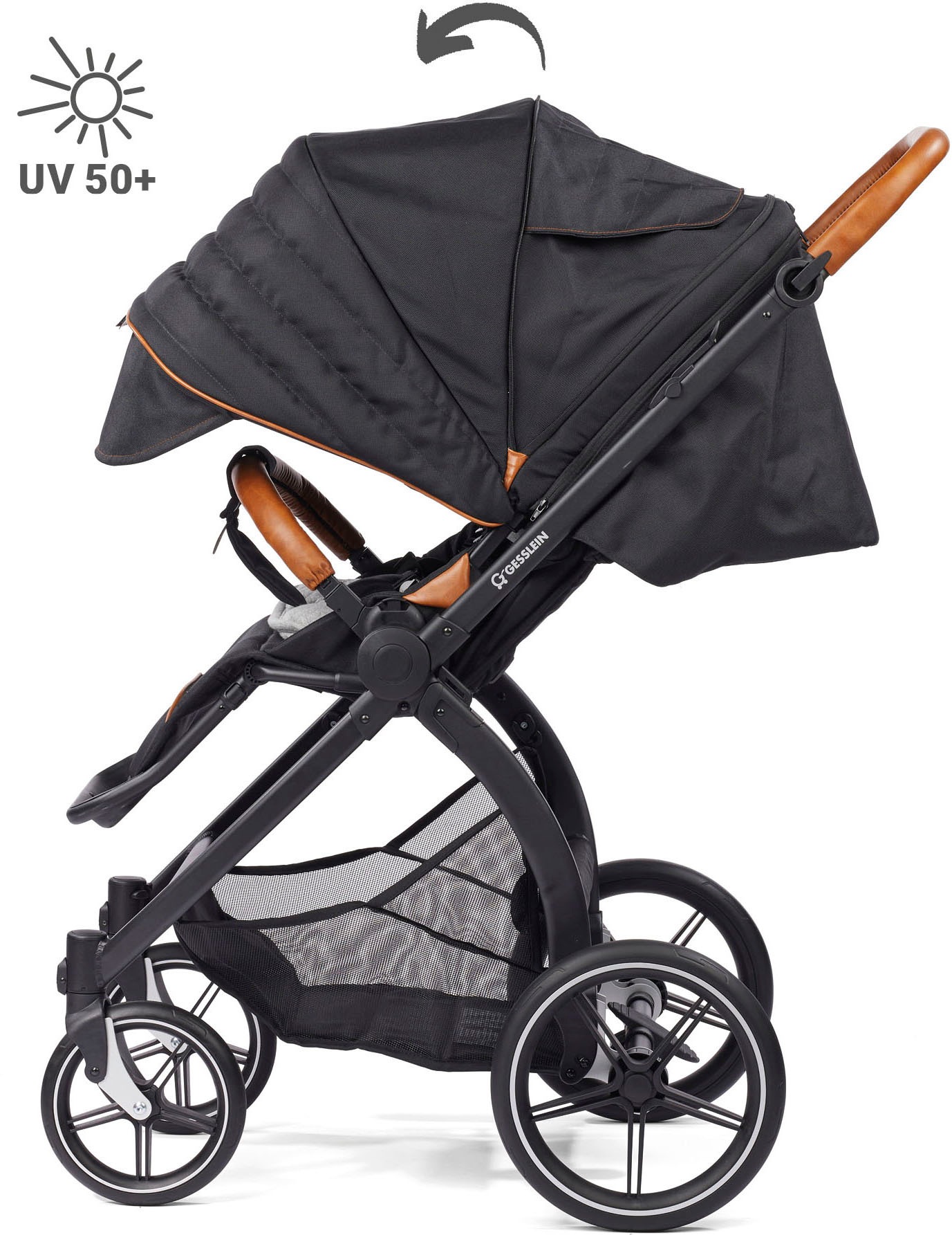Gesslein Kombi-Kinderwagen »FX4 Soft+ mit Aufsatz Swing schwarz, schwarz/kupfer«, mit Babywanne C3 und Babyschalenadapter