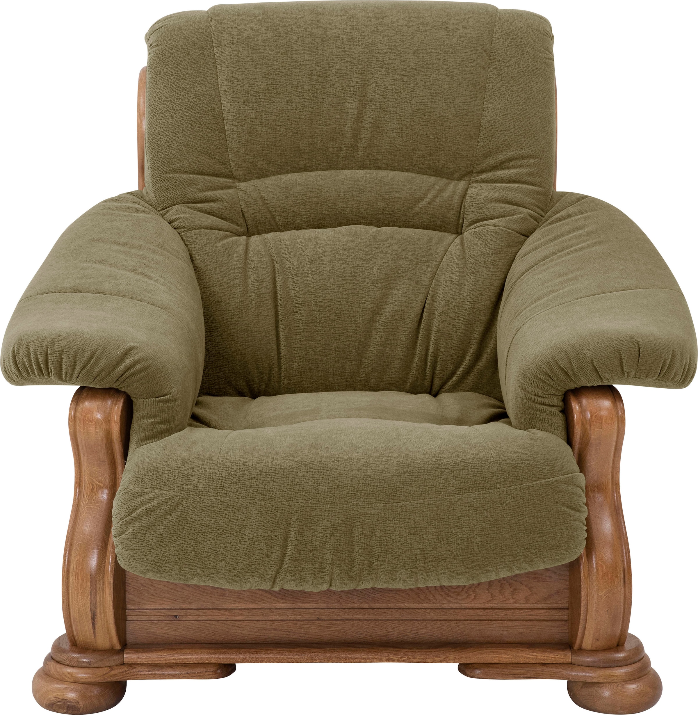 Max Winzer® Sessel »Texas, Loungesessel, Retro Klassiker, bequem, aufwendige Verarbeitung«, mit dekorativem Holzgestell aus Eiche, gefrästen Ornamente im Gestell