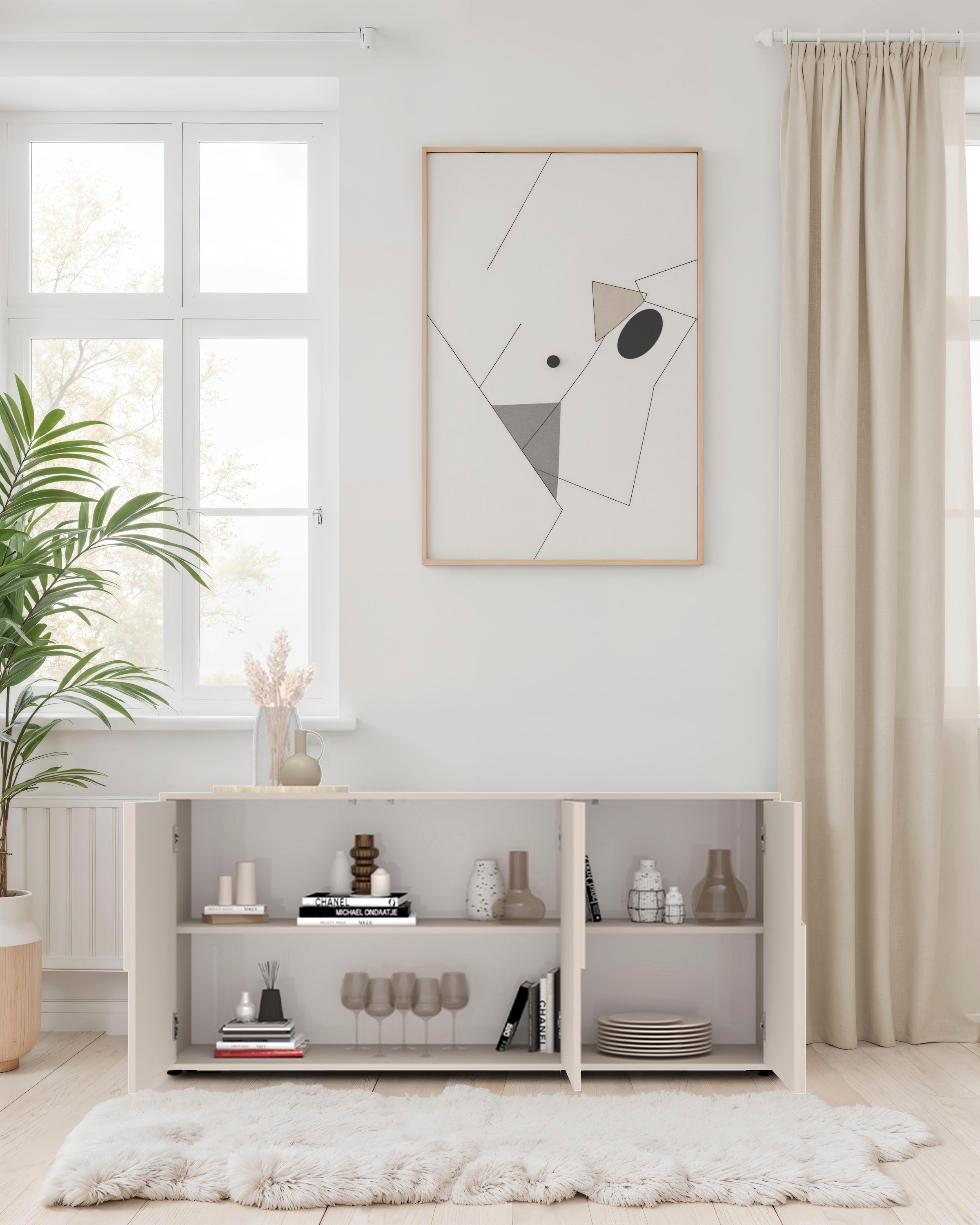 INOSIGN Sideboard »Stone, 155 cm breit, 3 Türen, Anrichte, Kommode, Stauraumschrank« 3D-Design, Push-to-open, Innenraum großzügig, Füße 14/2 cm wählbar