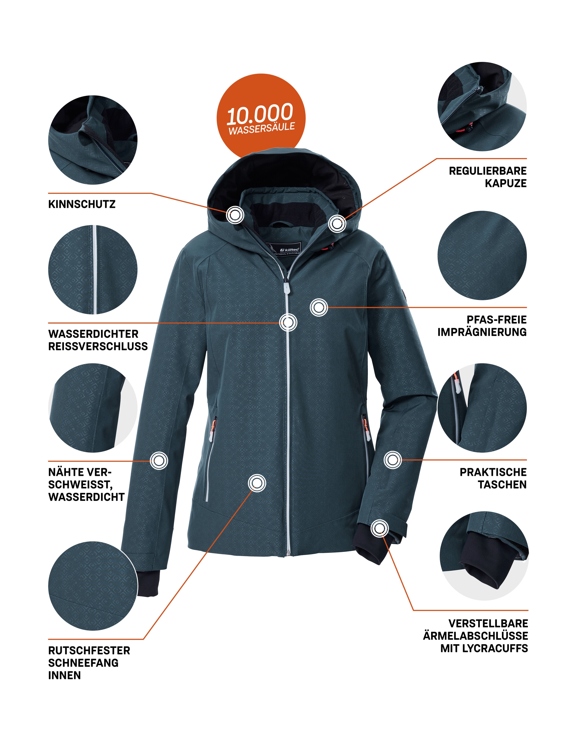 Killtec Skijacke »KSW 33 WMN SKI JCKT« Damen Skijacke: wasserdicht, atmungsaktiv, verstellbar, PFAs-frei