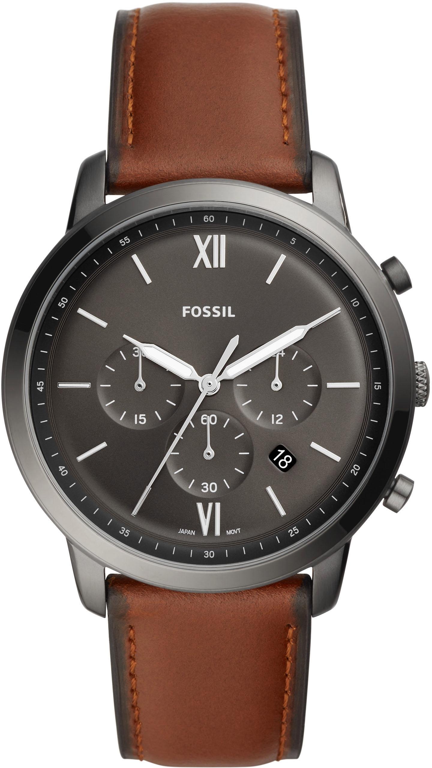 Fossil Chronograph »NEUTRA CHRONO, FS5512«, Quarzuhr, Armbanduhr, Herrenuhr, Stoppfunktion, Datum, Lederarmband