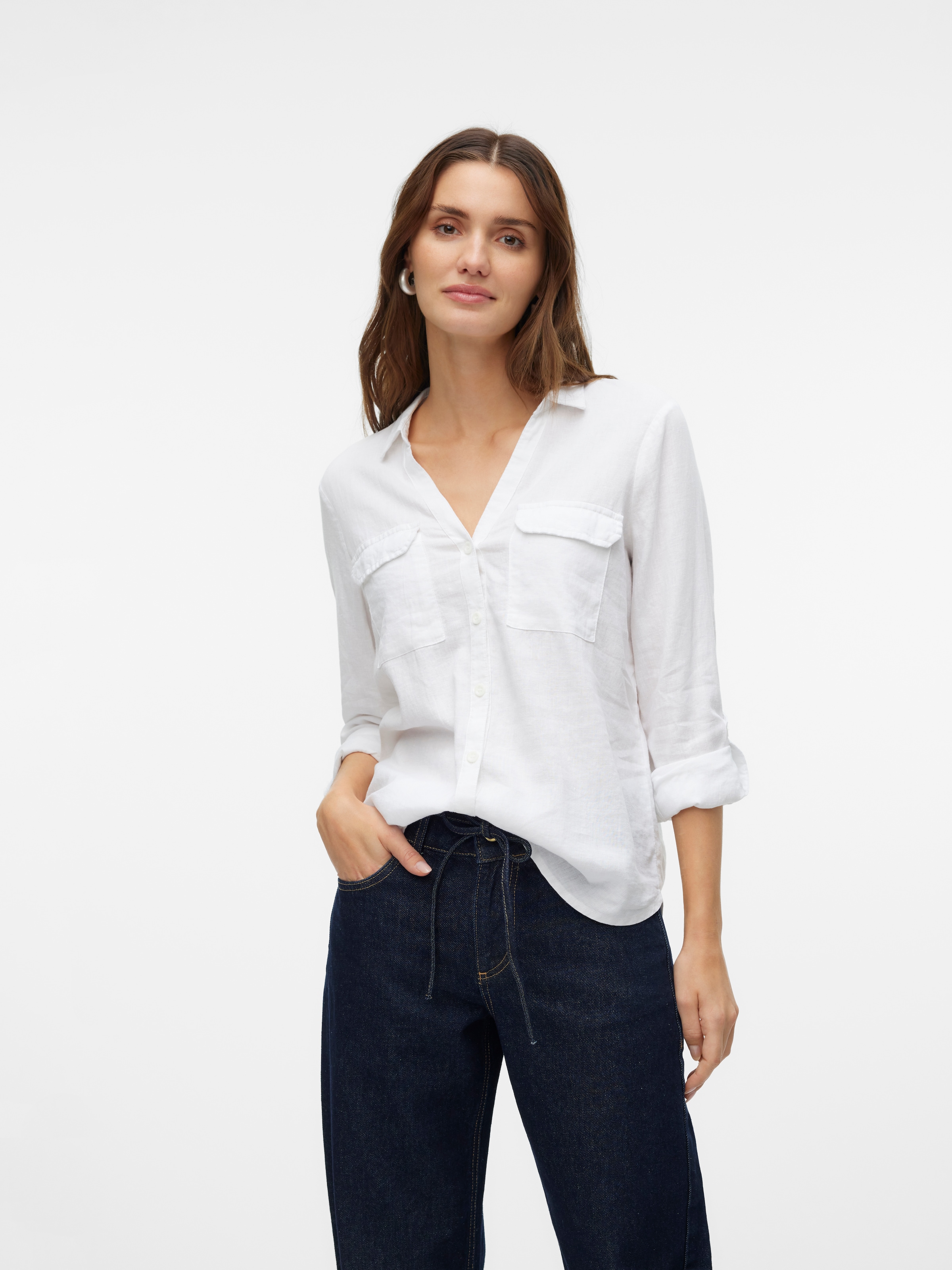Vero Moda Langarmbluse »VMLINN BUMPY LS SHIRT WVN NOOS« Viskosemischung, regular fit, mit Leinen