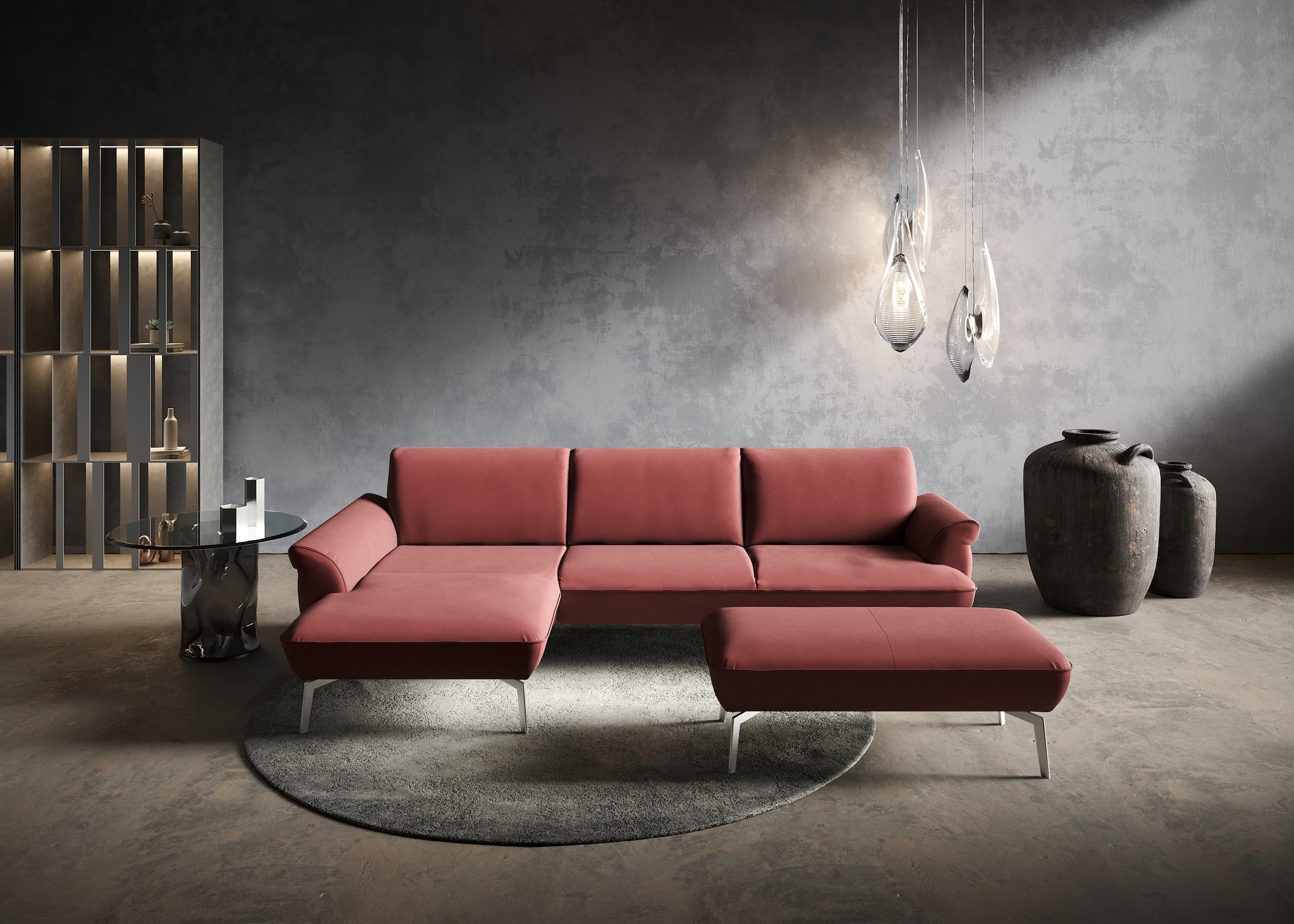 Ecksofa »himolla 9900«, (mit Hocker), Recamiere rechts o. links, Füße Aluminium, mit...