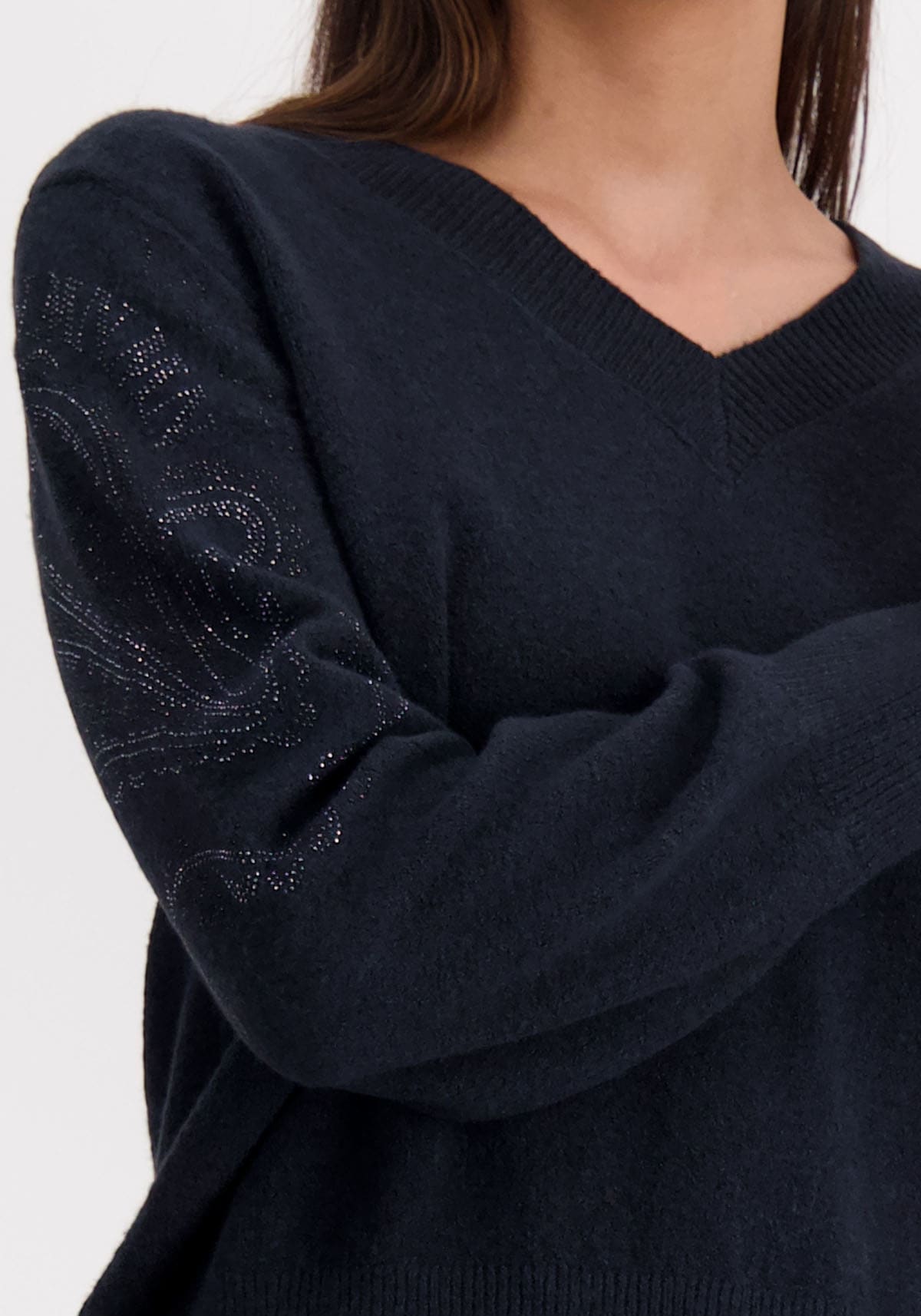 Monari V-Ausschnitt-Pullover, mit Glitzersteinchen