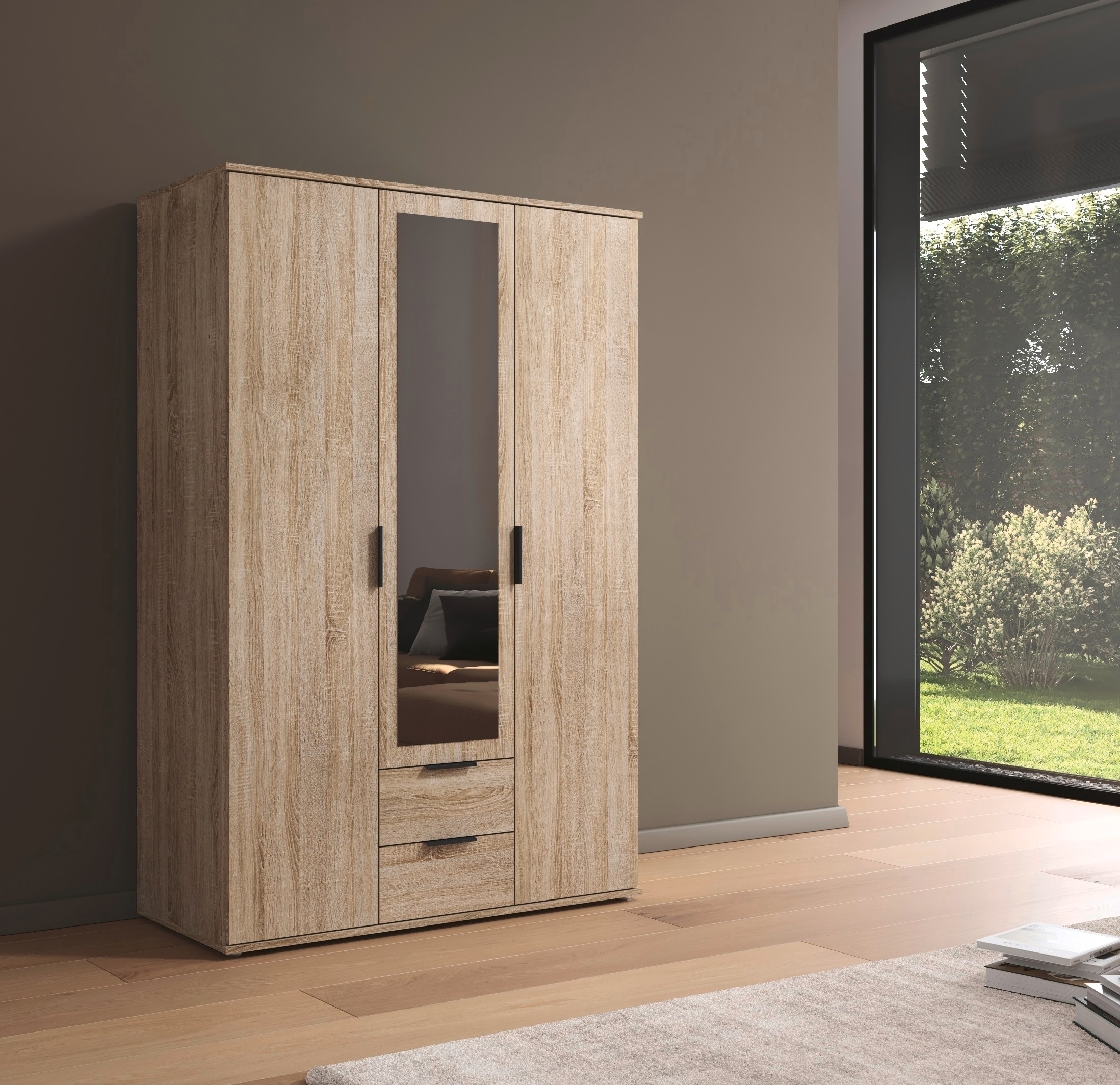 rauch Drehtürenschrank »Kleiderschrank Schrank Garderobe Wäscheschrank ESSEA in 2 Breiten«, mit Spiegel und 2 Schubladen, moderne Griffe MADE IN GERMANY